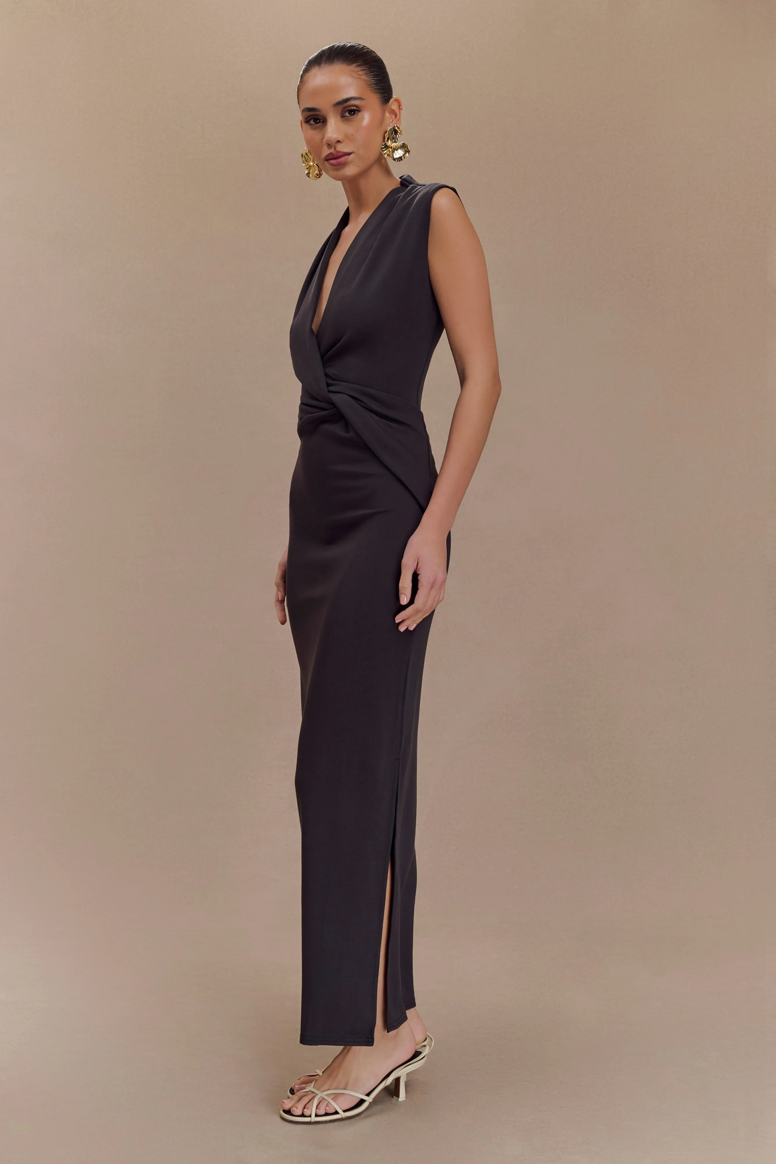 Lorelei Crepe Twist Midi Dress - Dark Charcoal sold by Meshki product image thumbnail 4