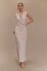 Lorelei Crepe Twist Midi Dress - Taupe sold by Meshki