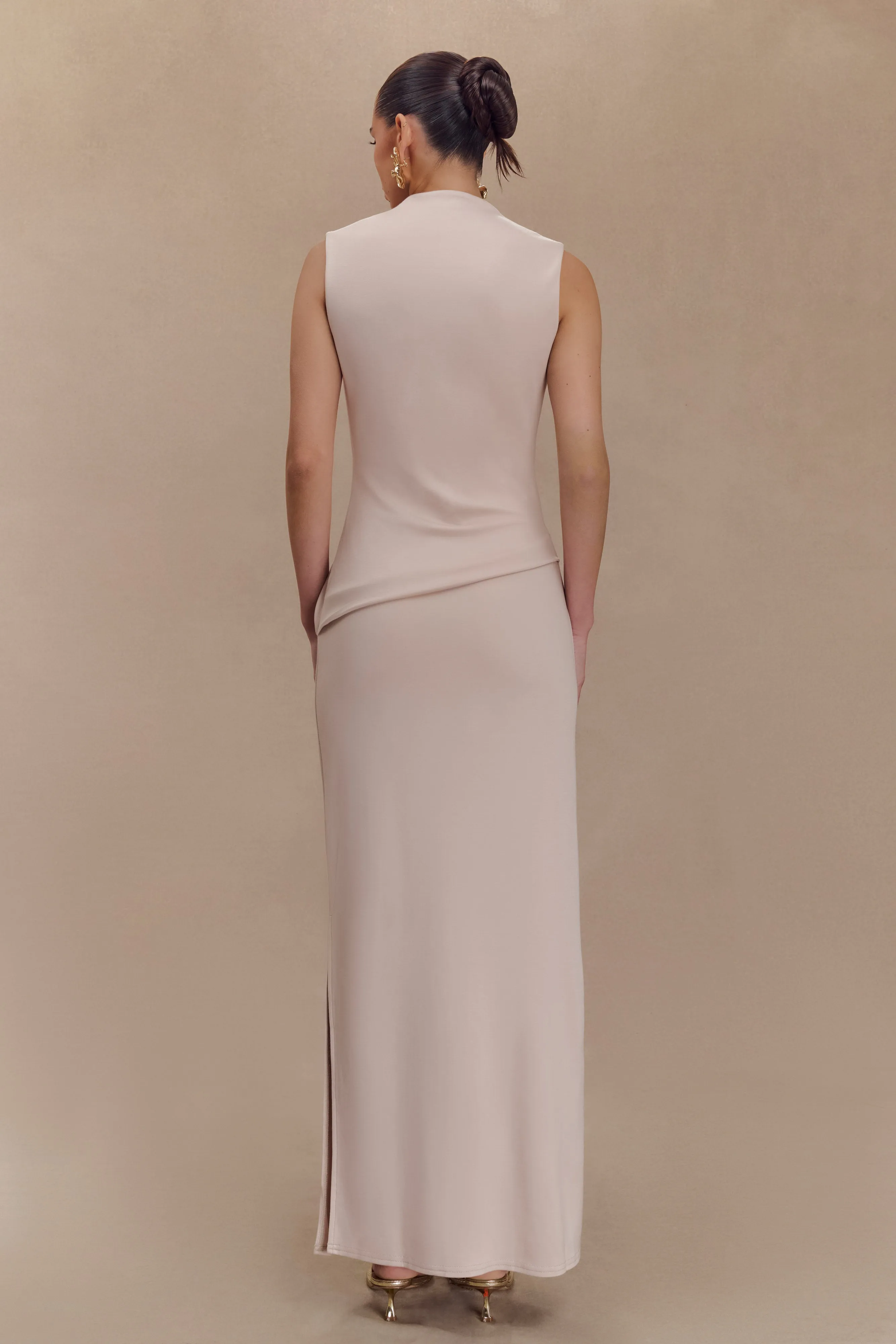 Lorelei Crepe Twist Midi Dress - Taupe sold by Meshki product image thumbnail 2