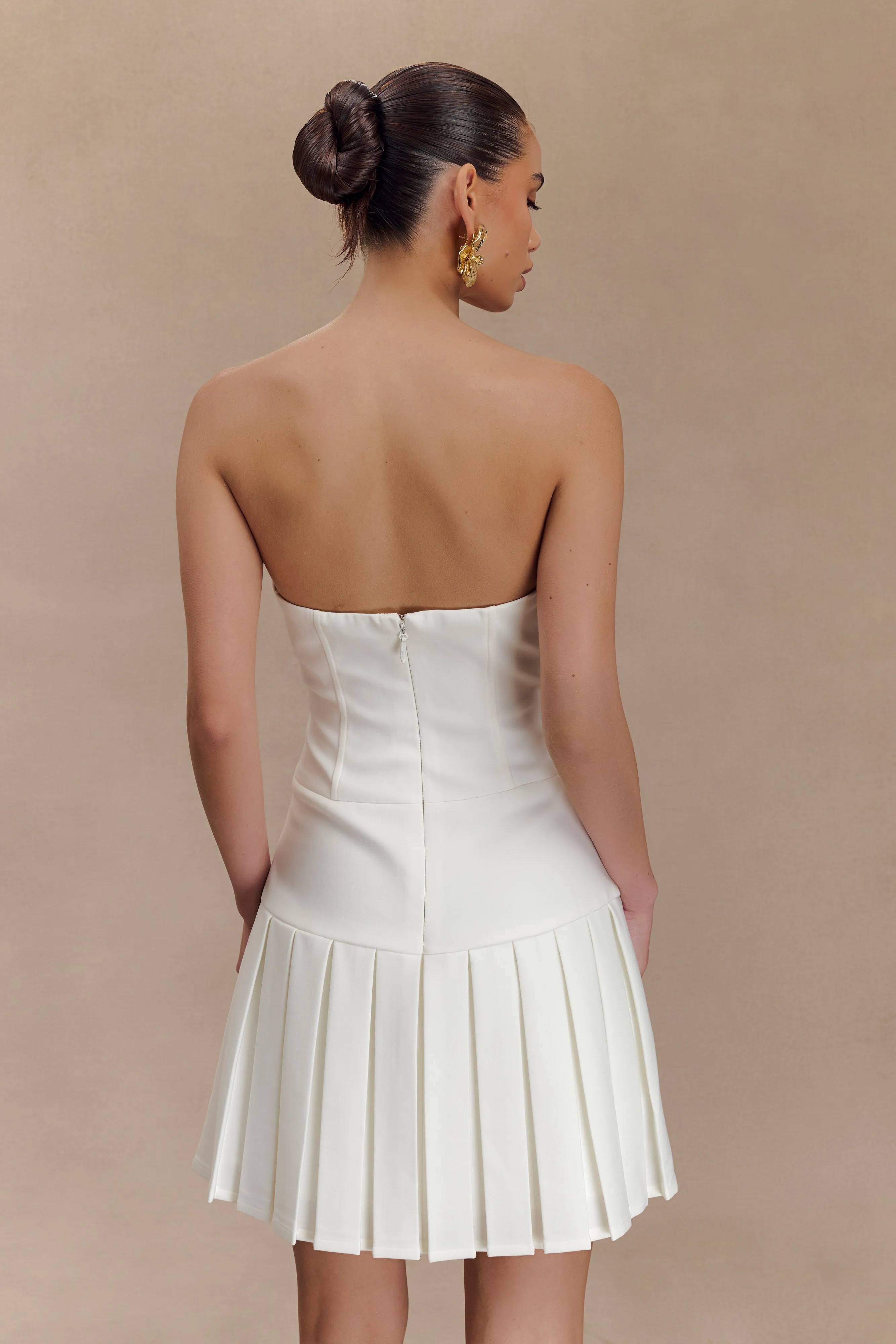 Naya Pleated Mini Dress With Ties - White sold by Meshki product image thumbnail 2