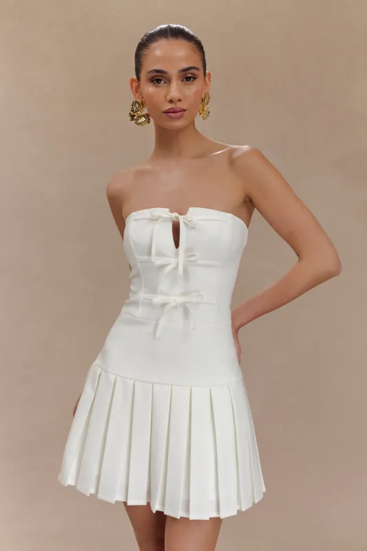 Naya Pleated Mini Dress With Ties - White sold by Meshki