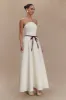 Penny Strapless Contrast Midi Dress - Ivory & Burgundy sold by Meshki