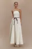 Penny Strapless Contrast Midi Dress - Ivory & Burgundy sold by Meshki