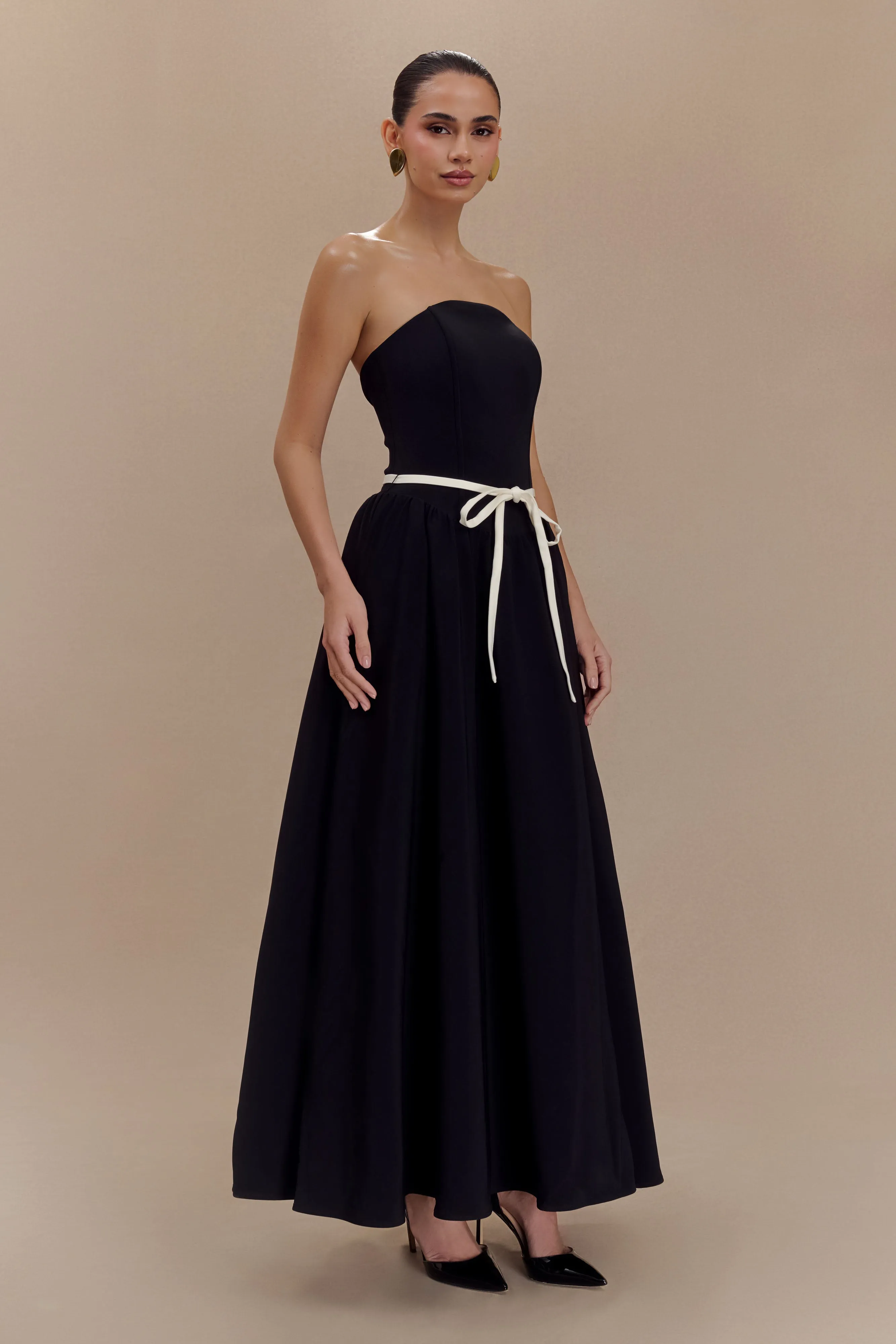 Penny Strapless Contrast Midi Dress - Black & White sold by Meshki product image thumbnail 3