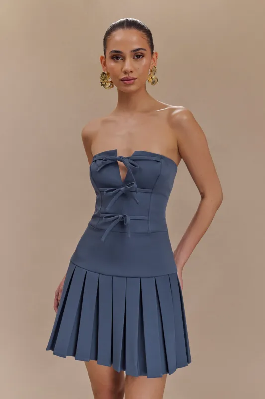 Naya Pleated Mini Dress With Ties - Steel sold by Meshki