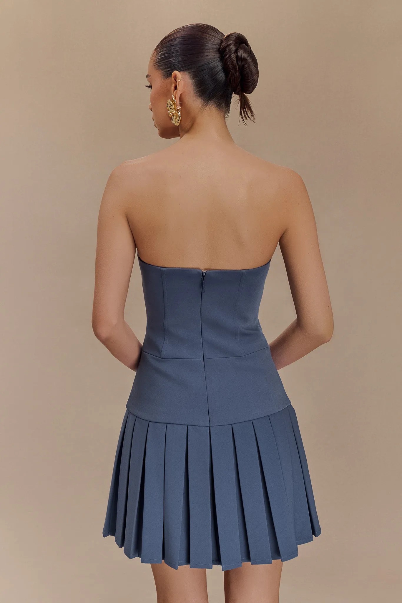Naya Pleated Mini Dress With Ties - Steel sold by Meshki product image thumbnail 2