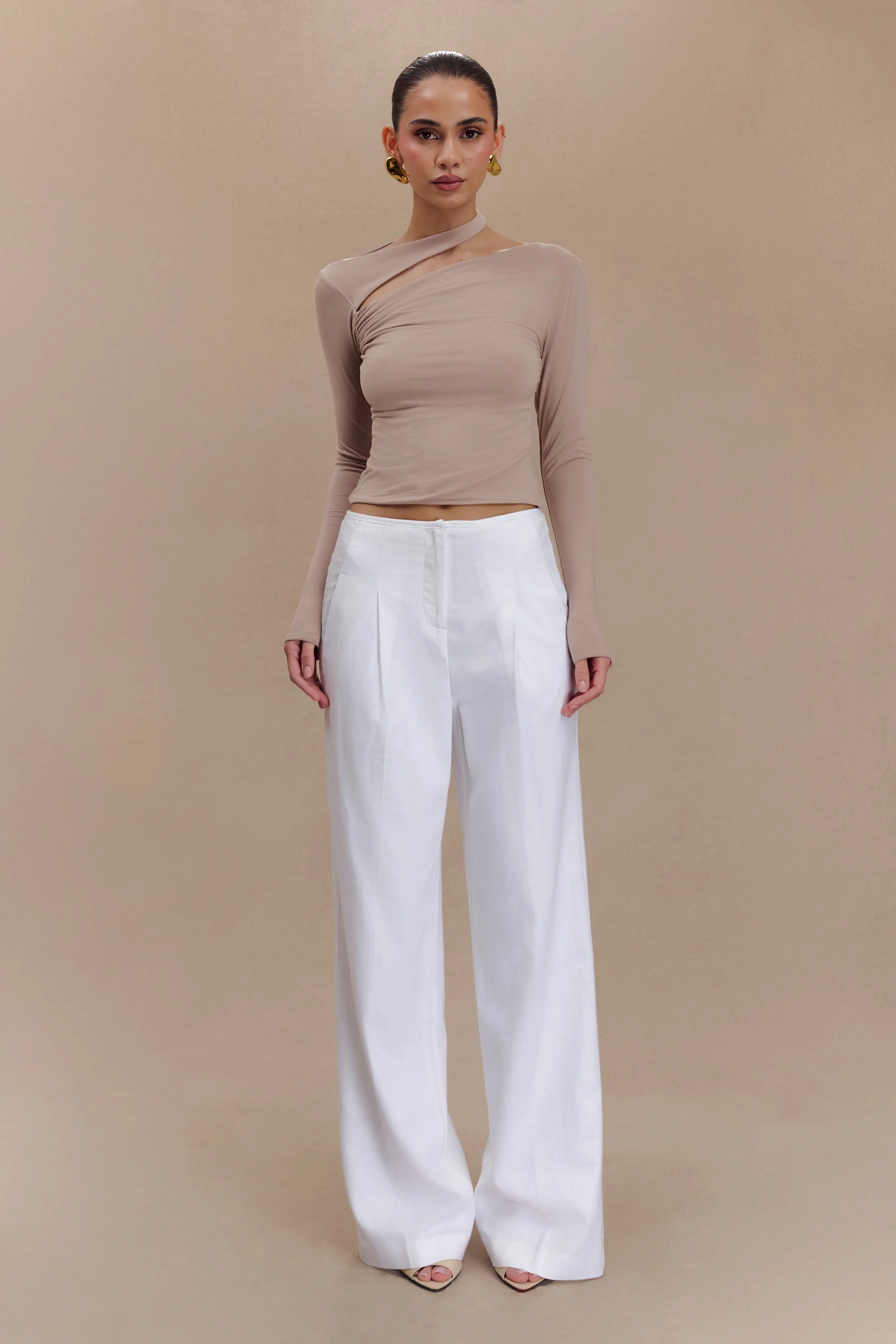Sasha Modal Long Sleeve Top With Cut Out - Mushroom sold by Meshki product image thumbnail 4