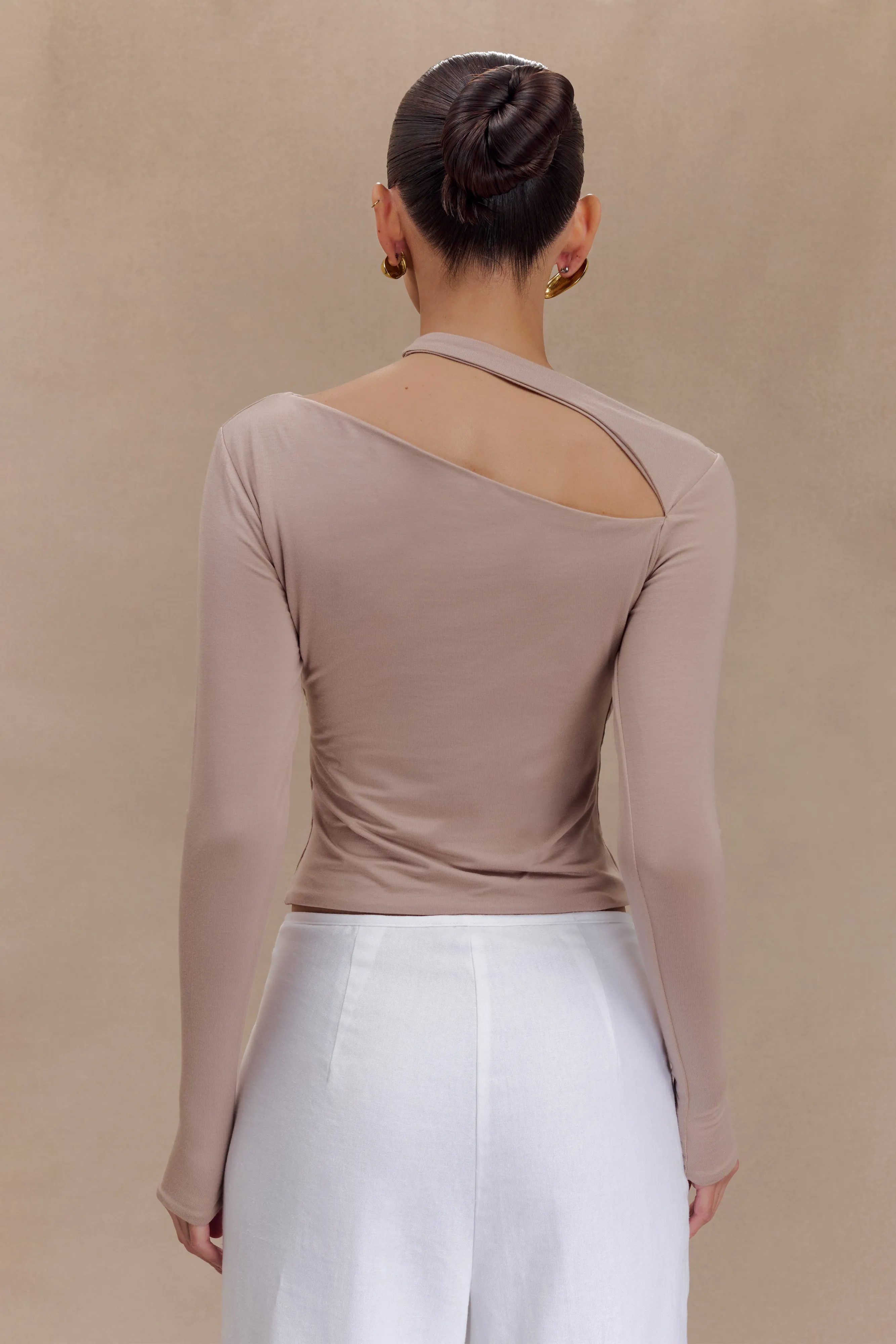 Sasha Modal Long Sleeve Top With Cut Out - Mushroom sold by Meshki product image thumbnail 2