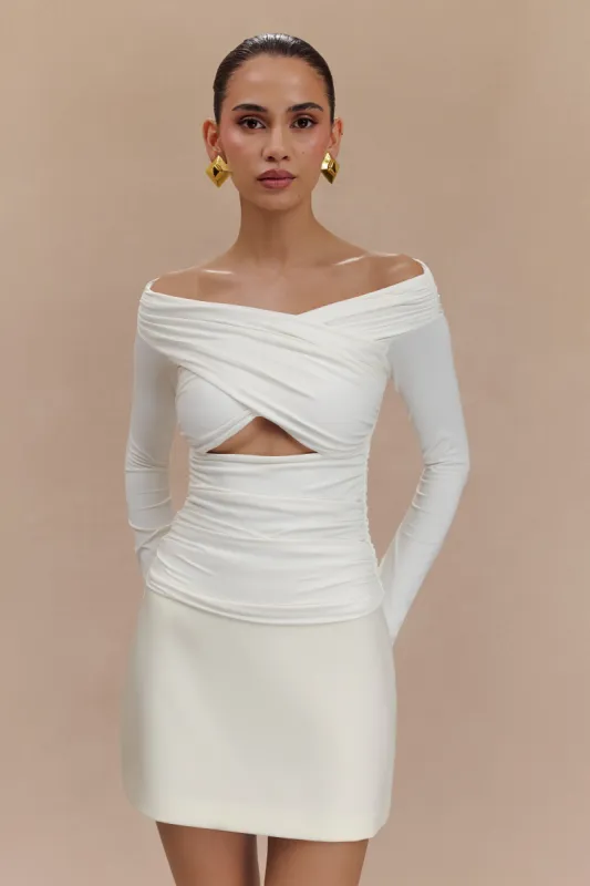Jaden Off Shoulder Recycled Nylon Top - Ivory sold by Meshki