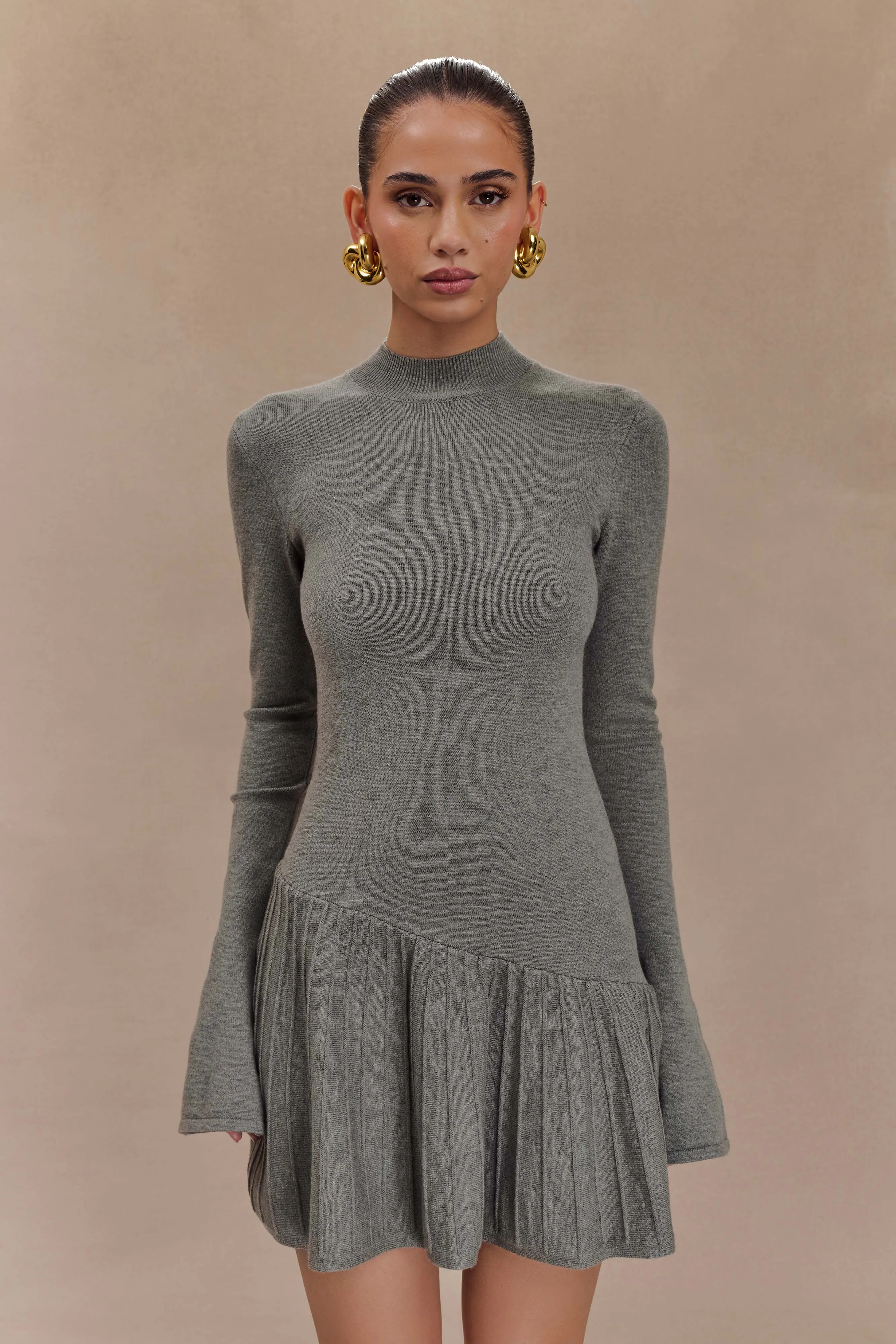 Blair Knit Mini Dress With Pleats - Charcoal sold by Meshki product image thumbnail 5