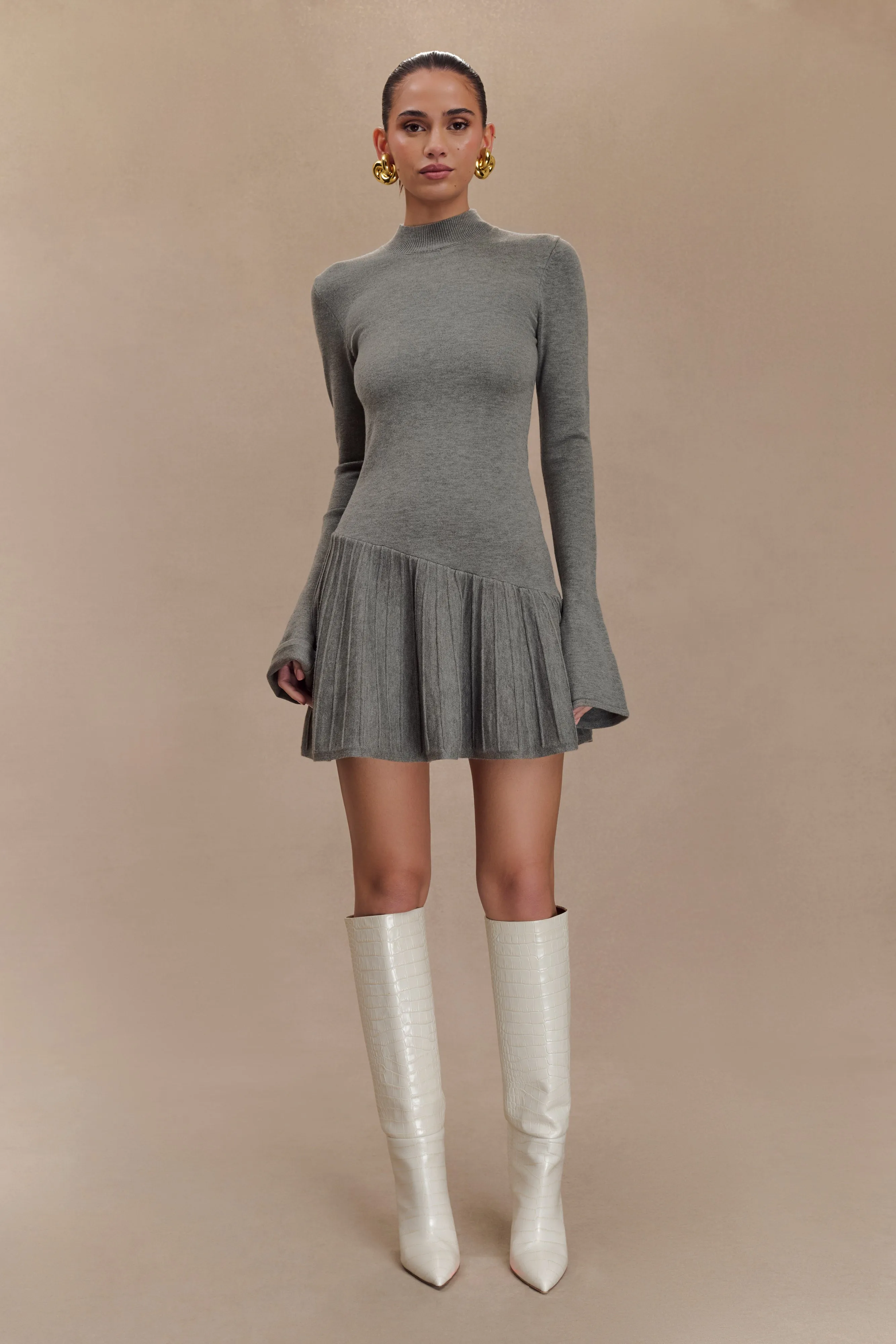 Blair Knit Mini Dress With Pleats - Charcoal sold by Meshki product image thumbnail 3