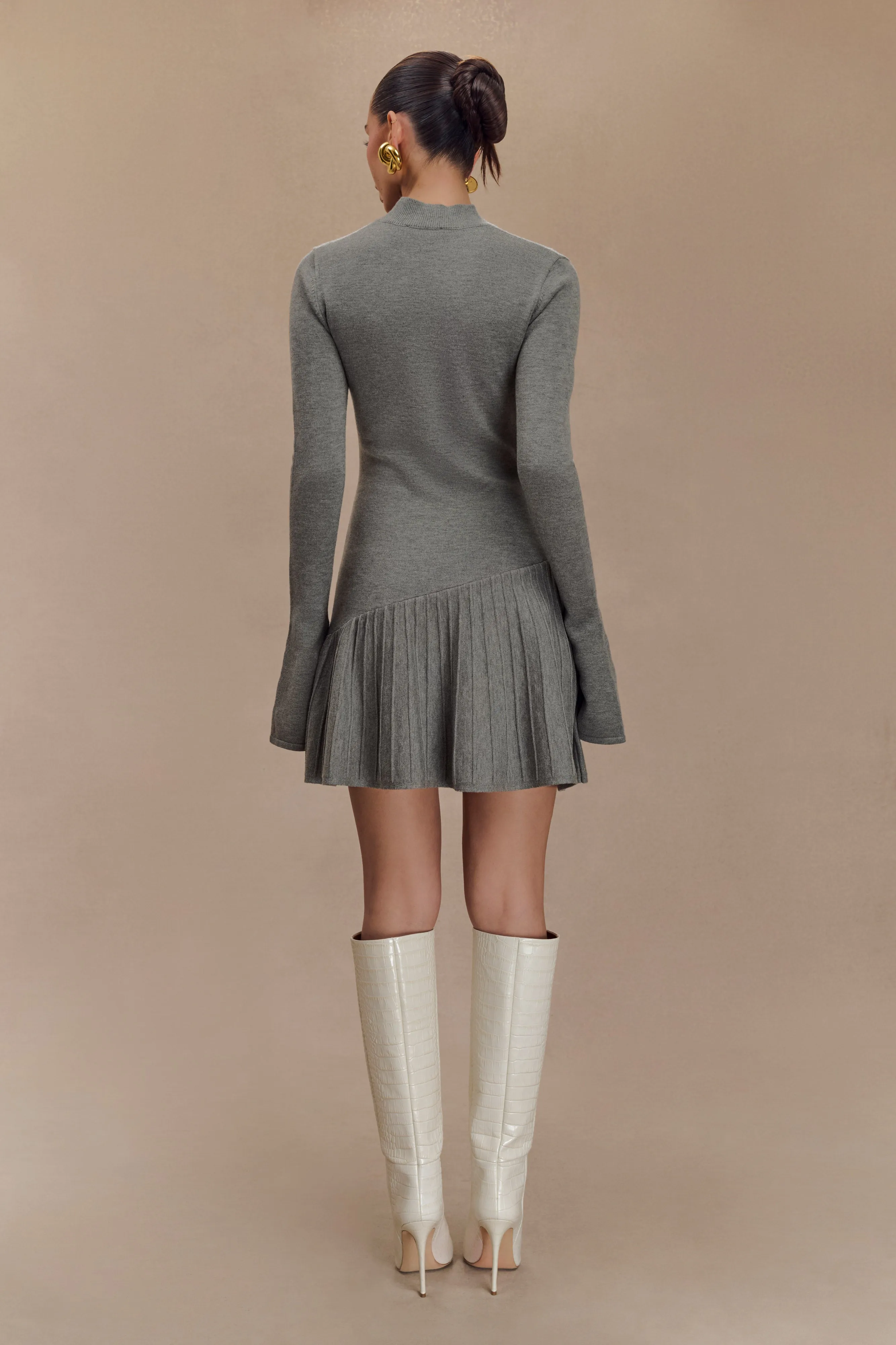Blair Knit Mini Dress With Pleats - Charcoal sold by Meshki product image thumbnail 4