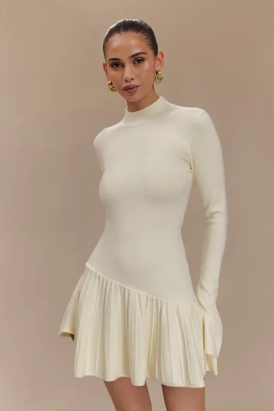 Blair Knit Mini Dress With Pleats - Ivory sold by Meshki