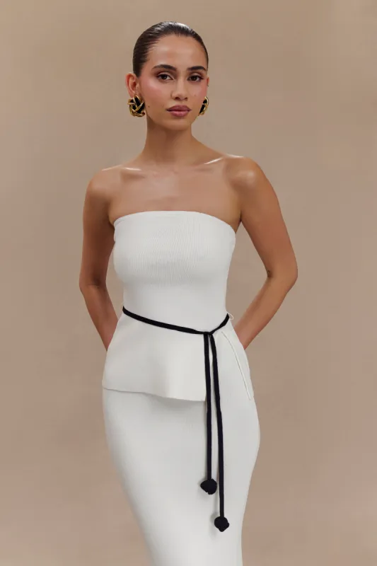 Keaton Strapless Rose Tie Knit Top - White And Black made by Meshki