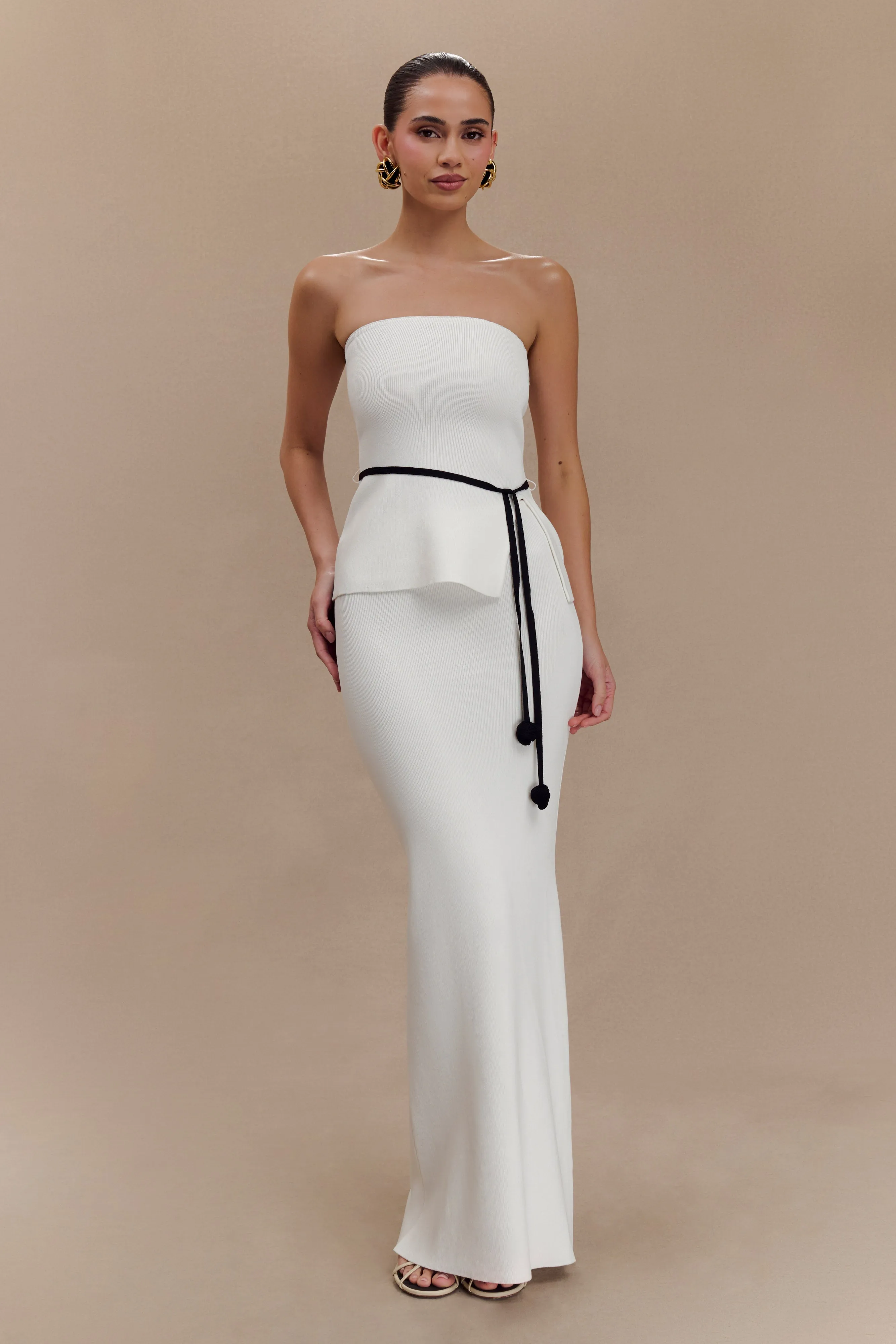 Keaton Strapless Rose Tie Knit Top - White And Black sold by Meshki product image thumbnail 5