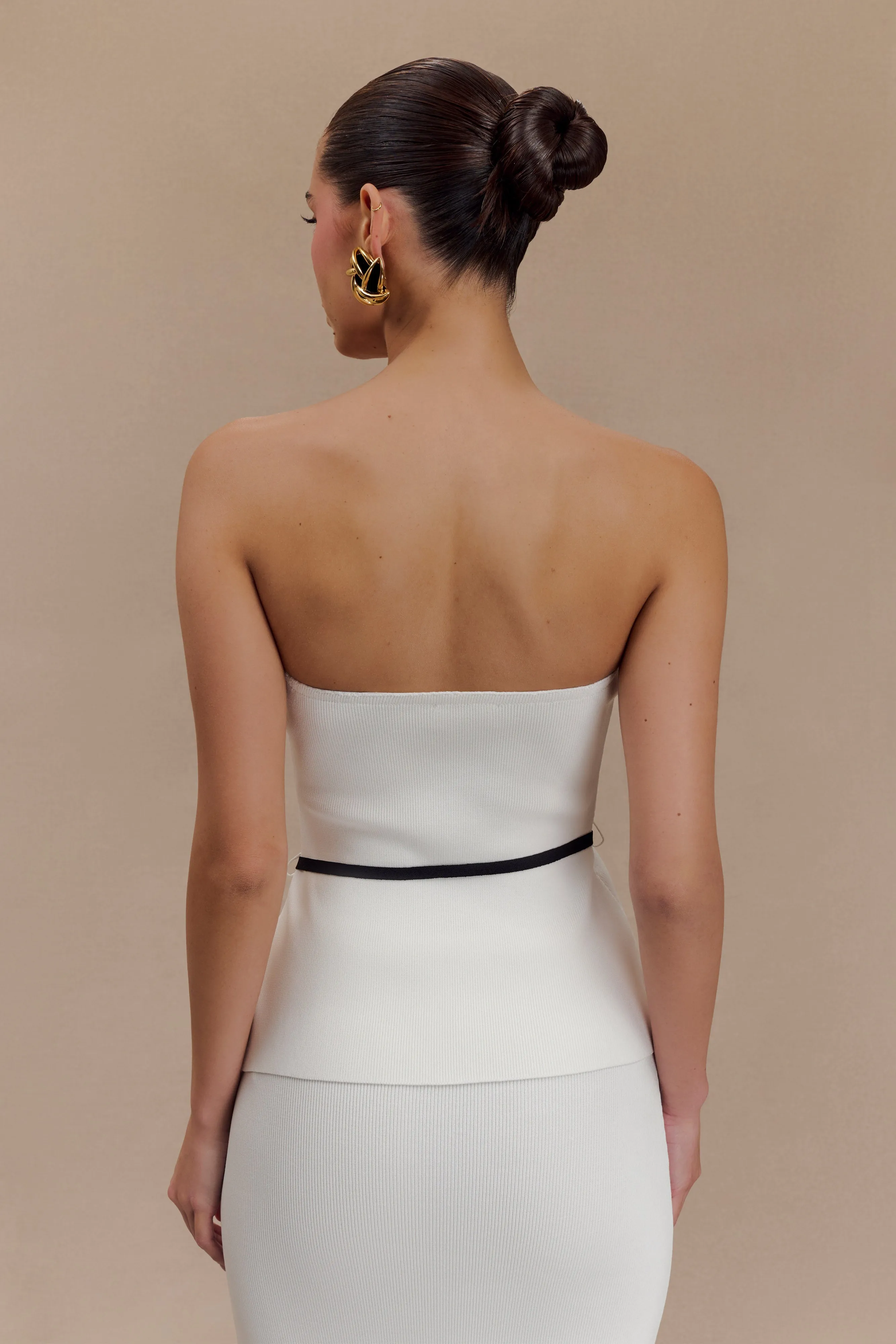Keaton Strapless Rose Tie Knit Top - White And Black sold by Meshki product image thumbnail 2