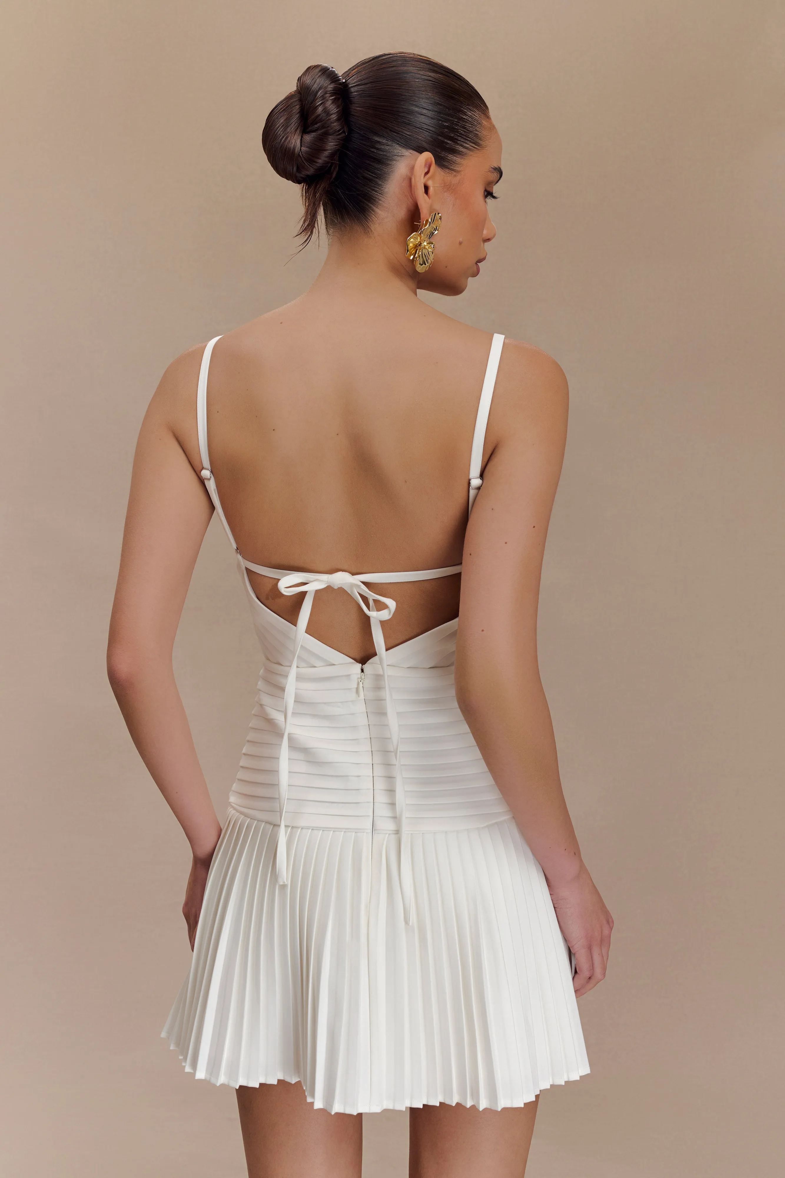 Rylee Multi Pleat Mini Dress - White sold by Meshki product image thumbnail 2