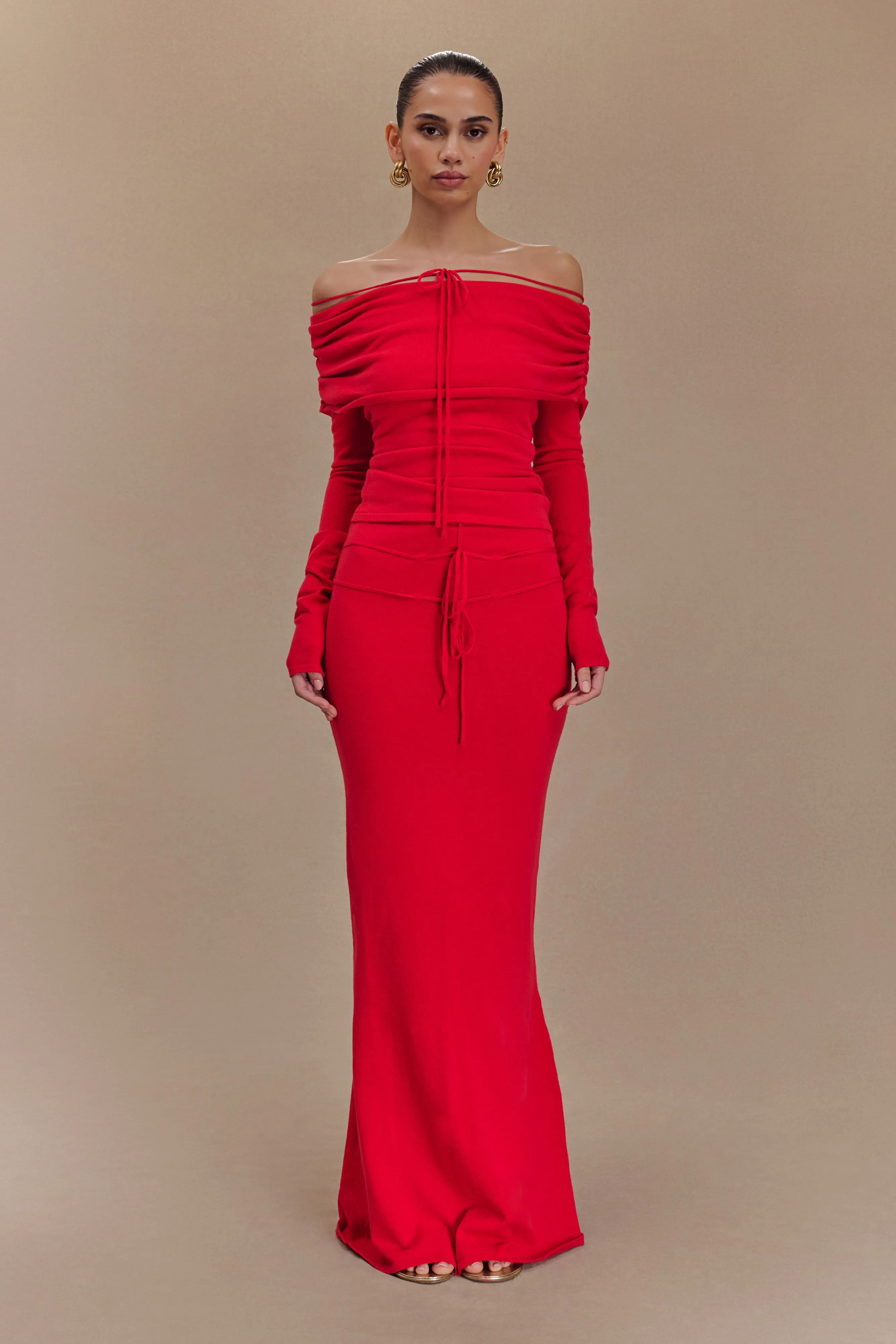 Polly Knit Maxi Skirt - Red sold by Meshki product image thumbnail 4