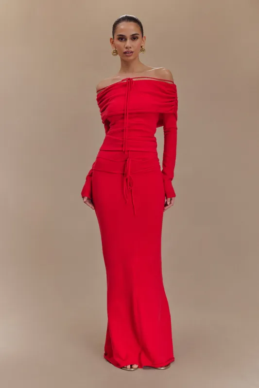 Polly Knit Maxi Skirt - Red sold by Meshki