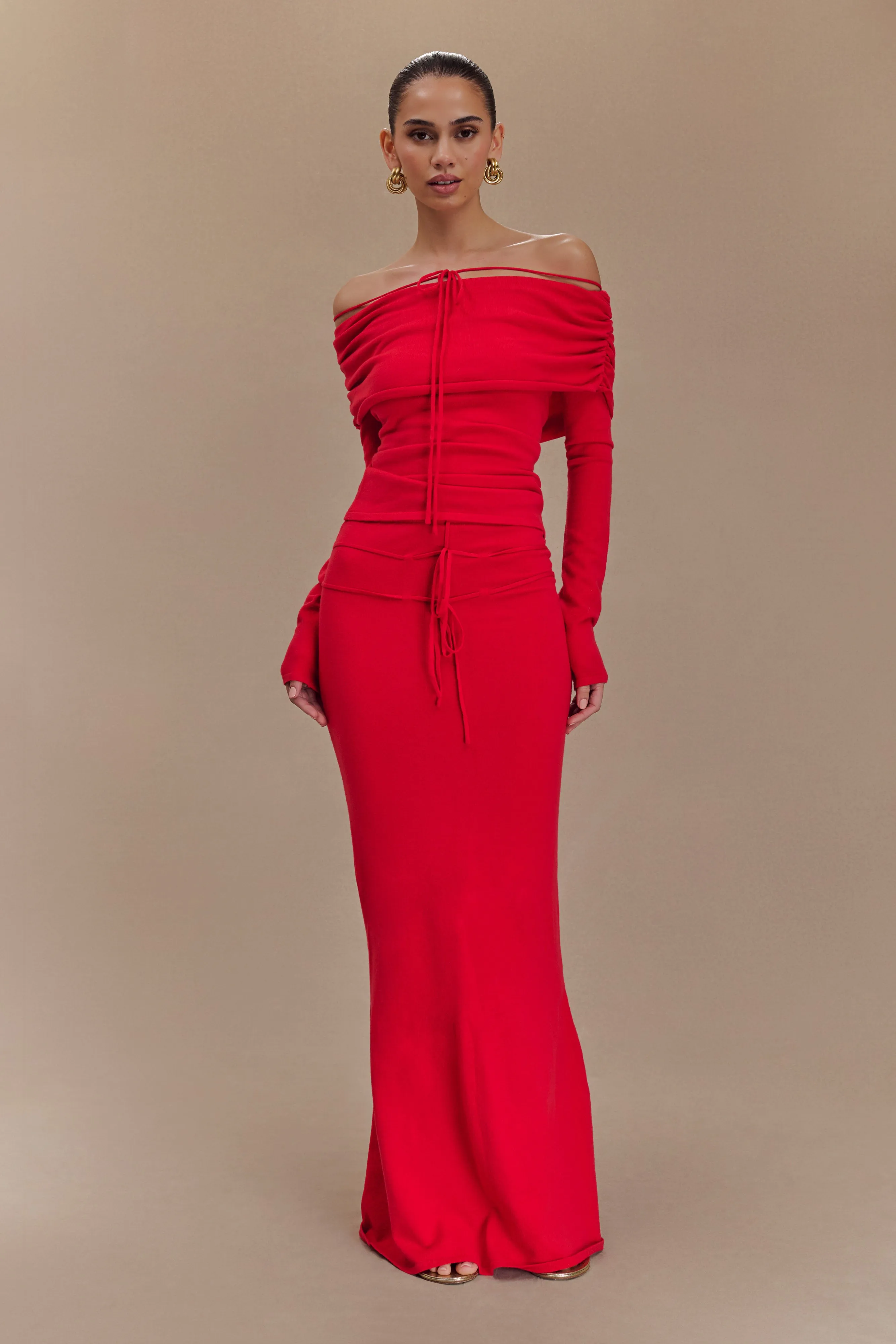 Polly Knit Maxi Skirt - Red sold by Meshki