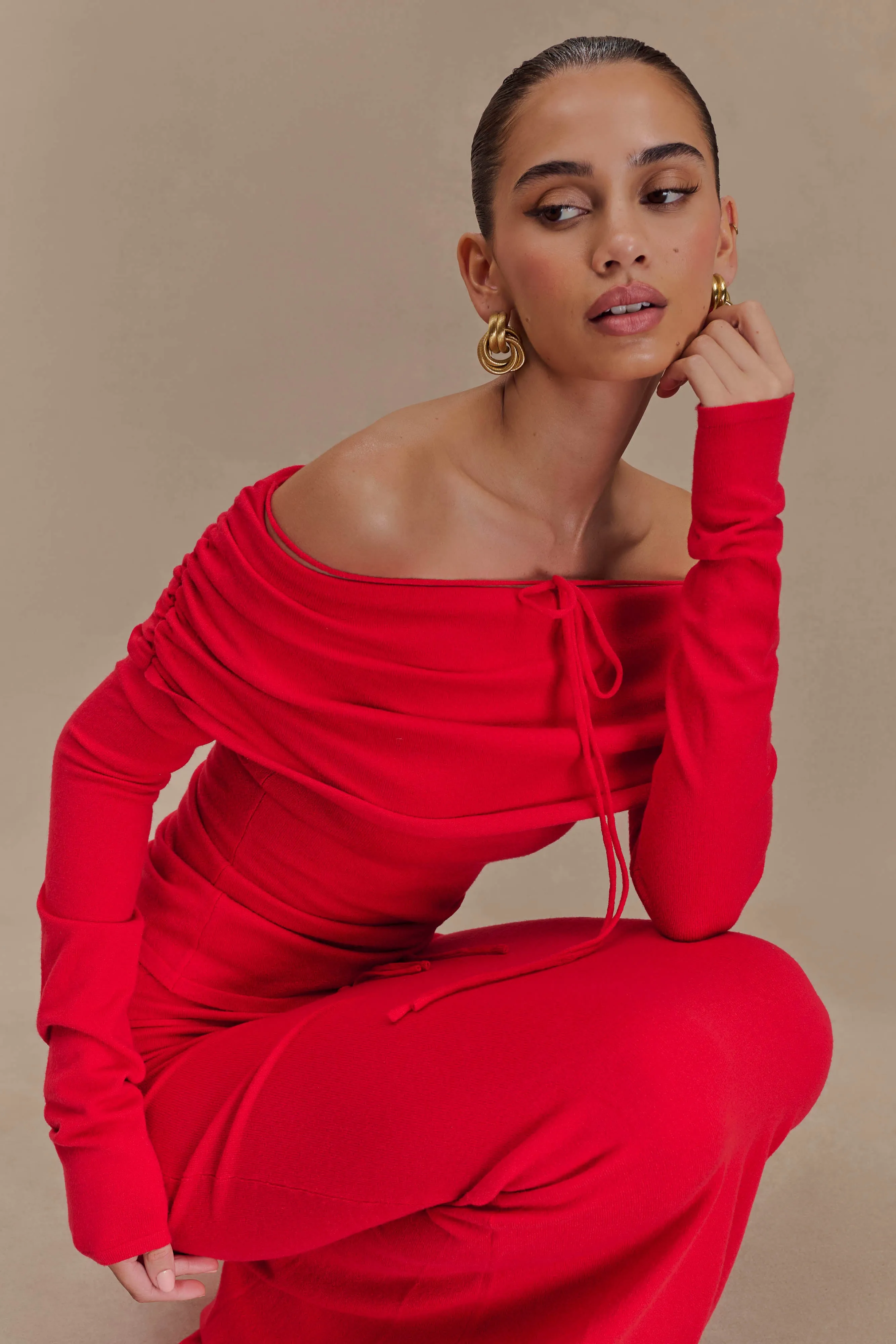 Polly Knit Maxi Skirt - Red sold by Meshki product image thumbnail 3