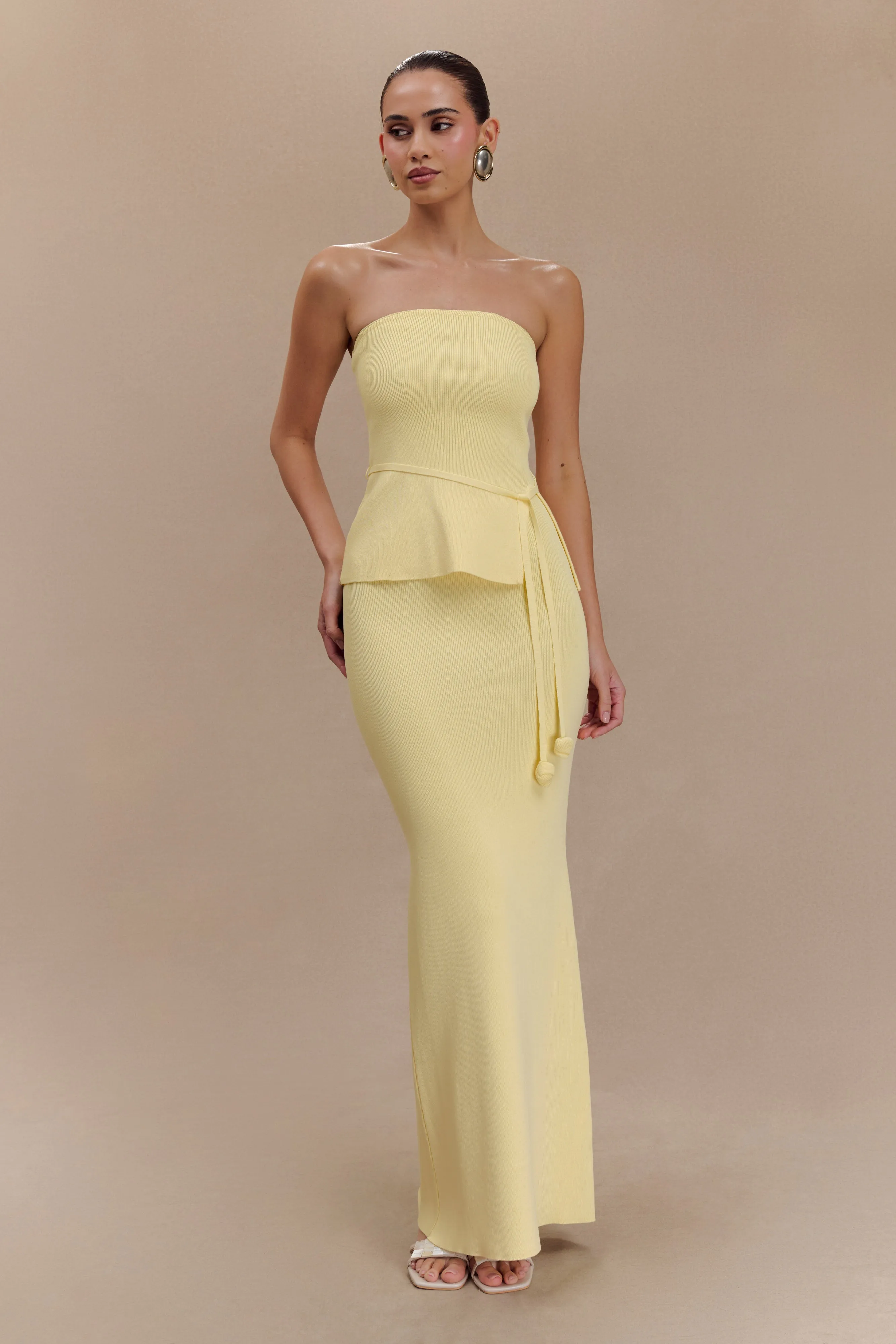 Keaton Strapless Rose Tie Knit Top - Lemon sold by Meshki product image thumbnail 4