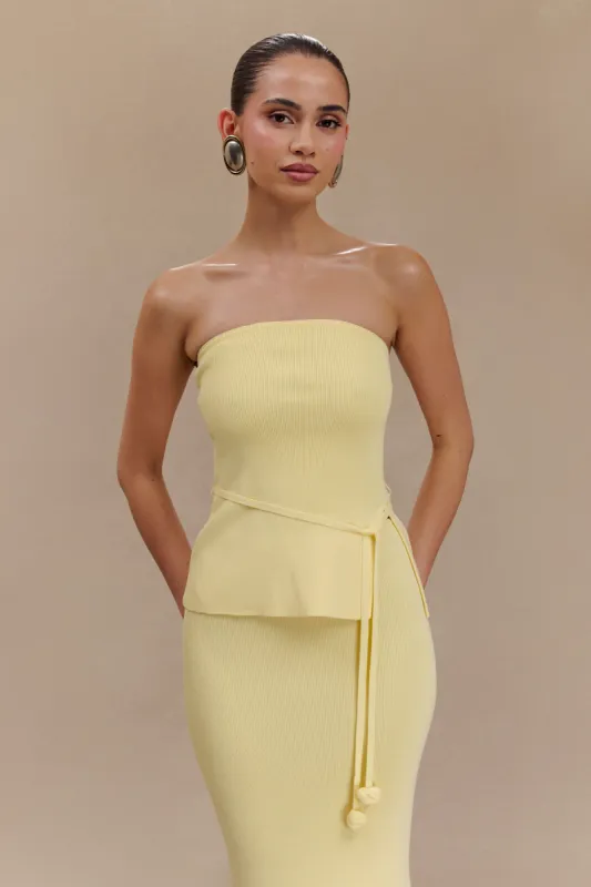 Keaton Strapless Rose Tie Knit Top - Lemon sold by Meshki