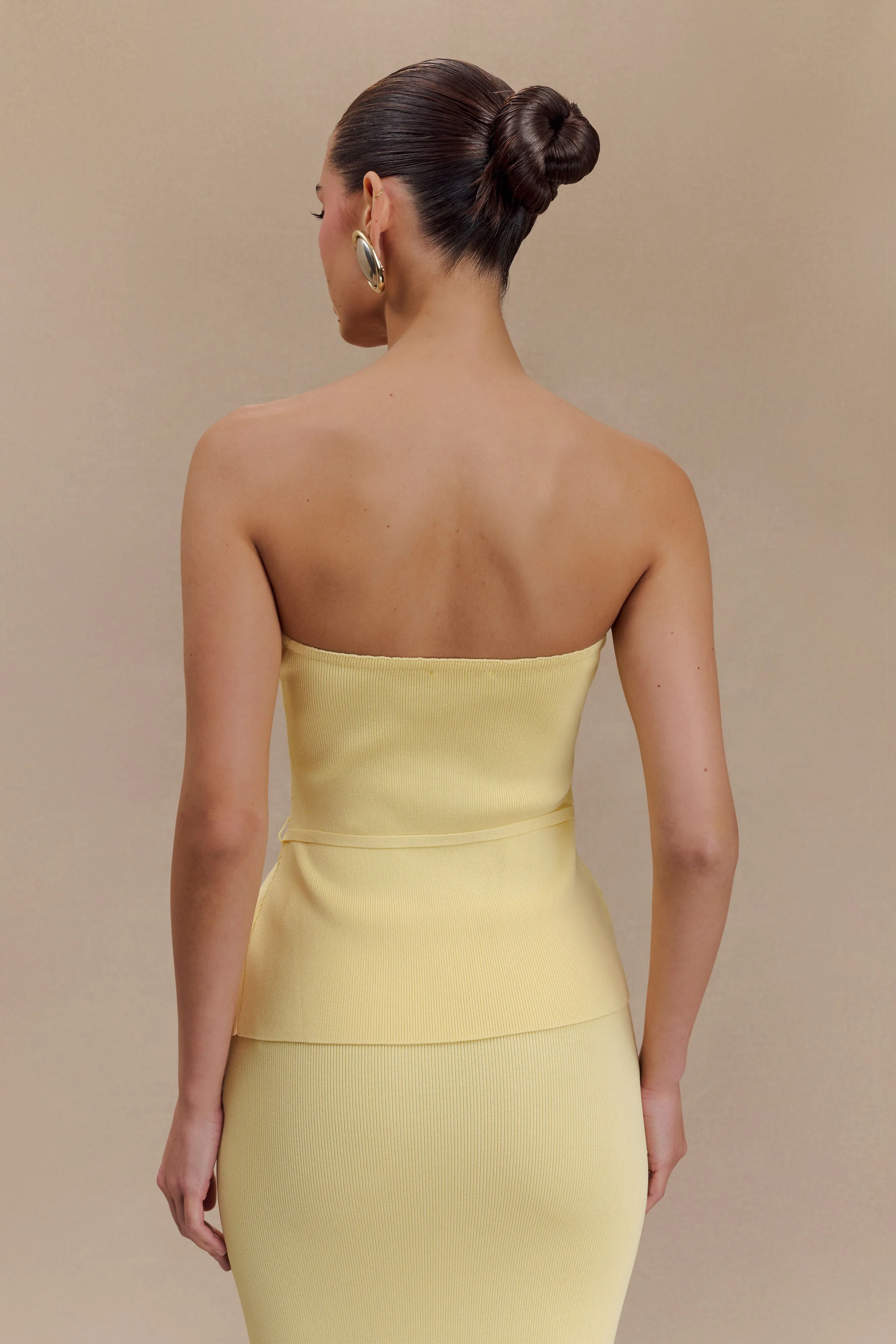 Keaton Strapless Rose Tie Knit Top - Lemon sold by Meshki product image thumbnail 2