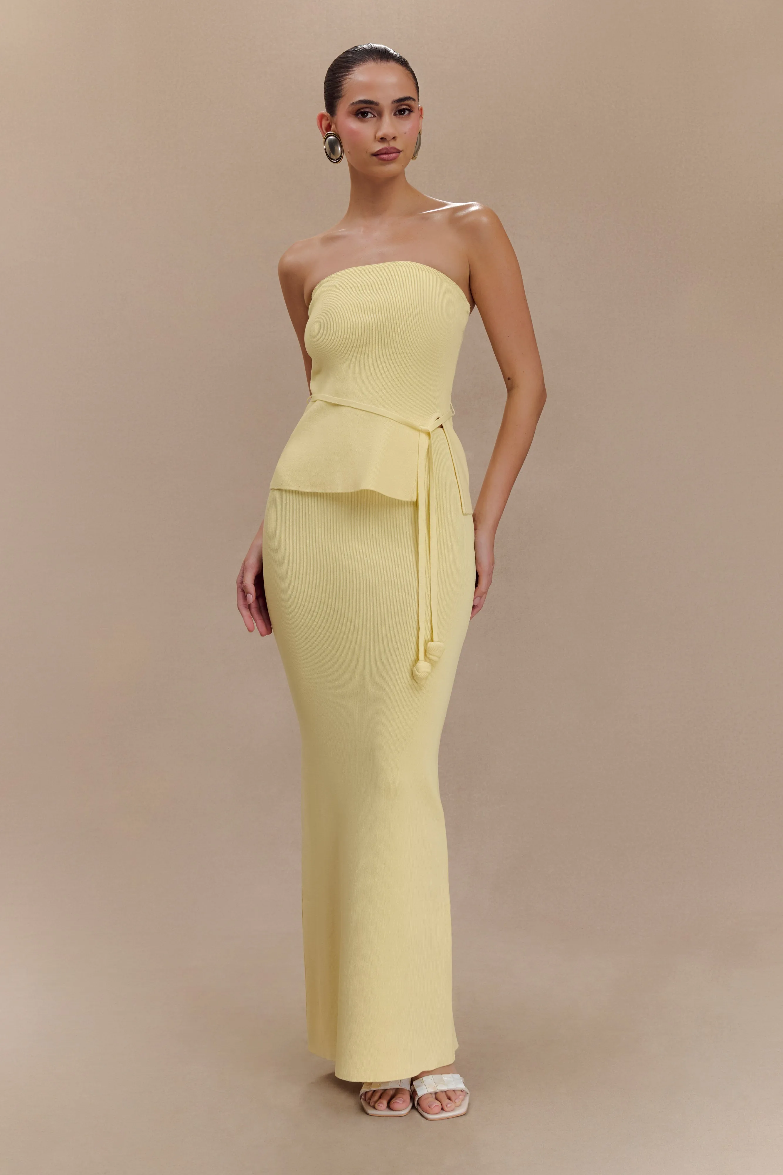 Keaton Fishtail Knit Maxi Skirt - Lemon sold by Meshki