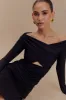 Jaden Off Shoulder Recycled Nylon Top - Black sold by Meshki