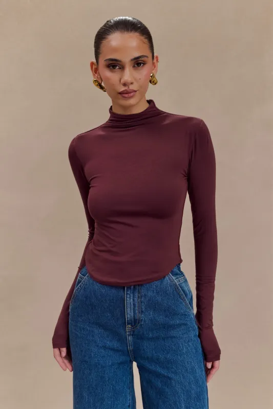 Ember Modal Long Sleeve High Neck Top - Mahogany sold by Meshki