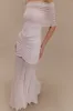 Caspian Slinky And Mesh Off Shoulder Maxi Dress - Pale Pink sold by Meshki