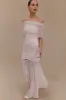 Caspian Slinky And Mesh Off Shoulder Maxi Dress - Pale Pink sold by Meshki