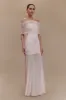 Caspian Slinky And Mesh Off Shoulder Maxi Dress - Pale Pink sold by Meshki