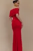 Caspian Slinky And Mesh Off Shoulder Maxi Dress - Ruby Red sold by Meshki