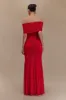 Caspian Slinky And Mesh Off Shoulder Maxi Dress - Ruby Red sold by Meshki