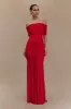 Caspian Slinky And Mesh Off Shoulder Maxi Dress - Ruby Red sold by Meshki
