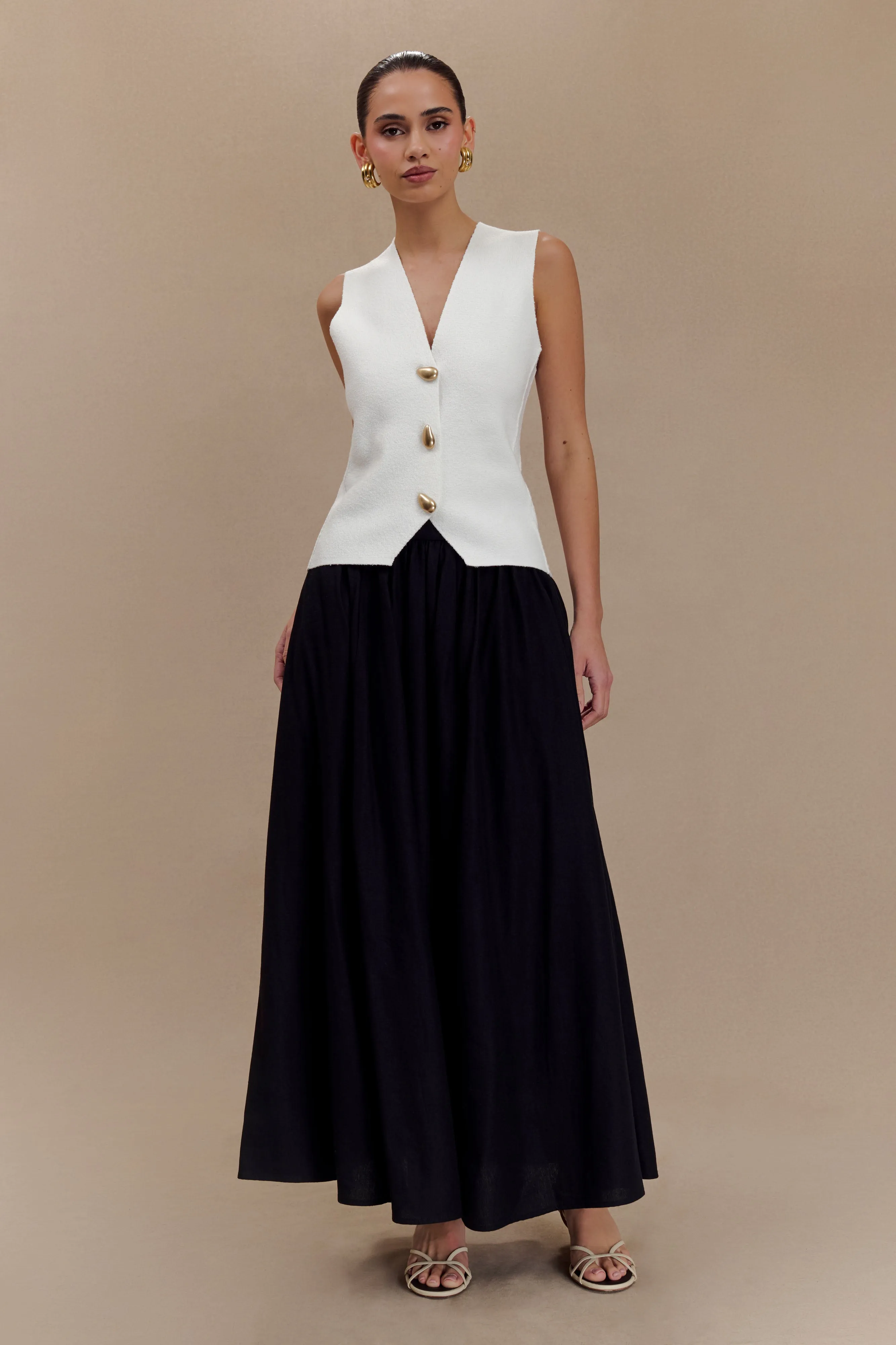 Clarence Linen A-Line Maxi Skirt - Black sold by Meshki