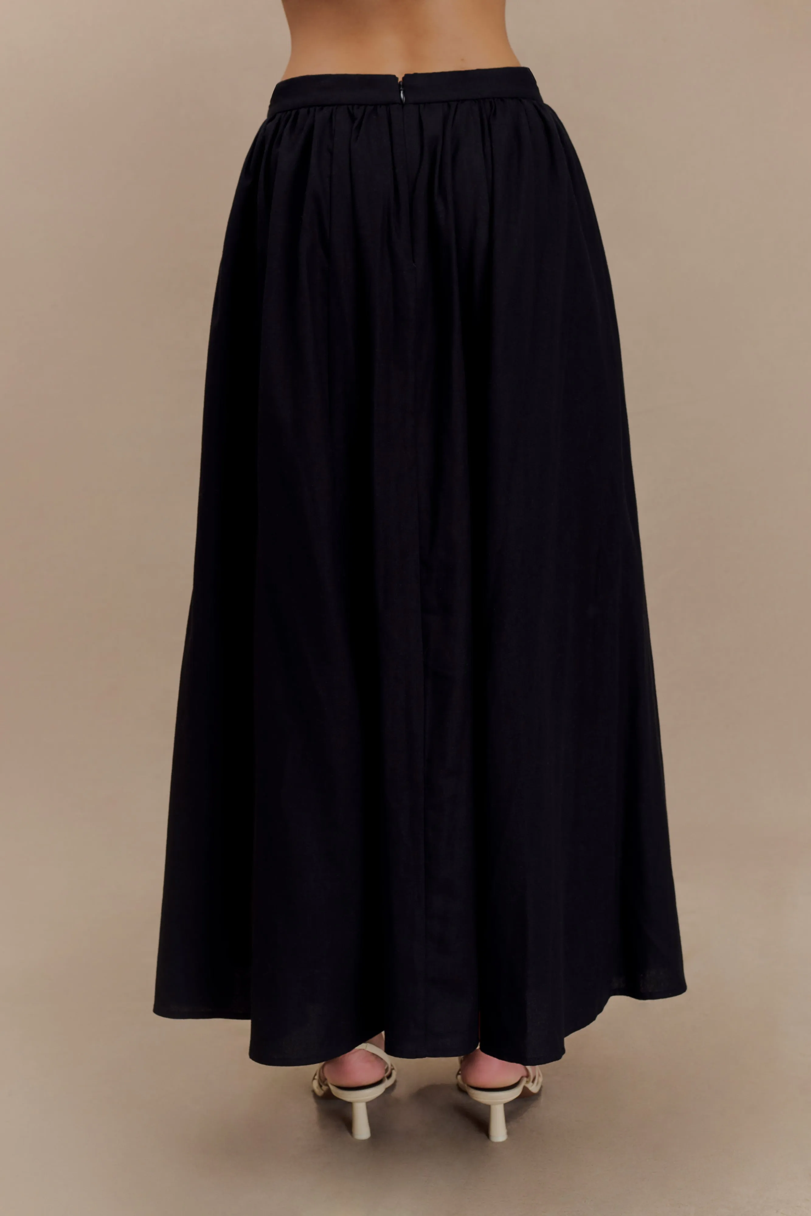 Clarence Linen A-Line Maxi Skirt - Black sold by Meshki product image thumbnail 3