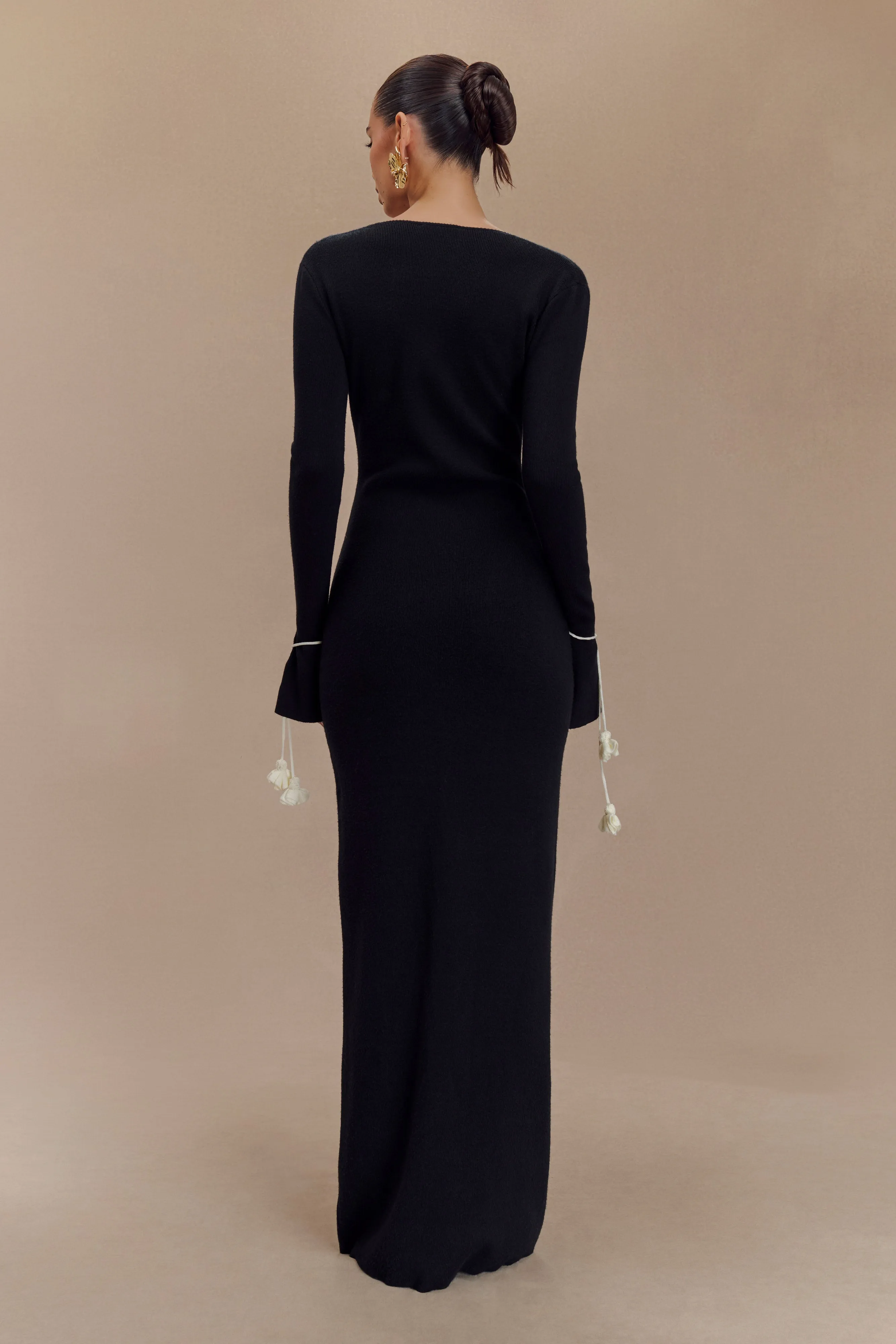 Erica Knit Maxi Dress With Floral Ties - Black And White sold by Meshki product image thumbnail 2