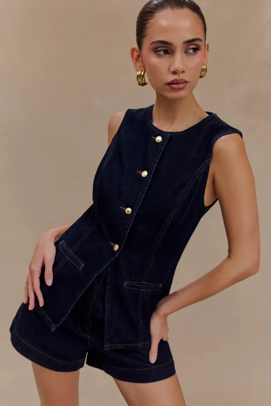 Abel Denim Button Up Top - Indigo Blue sold by Meshki