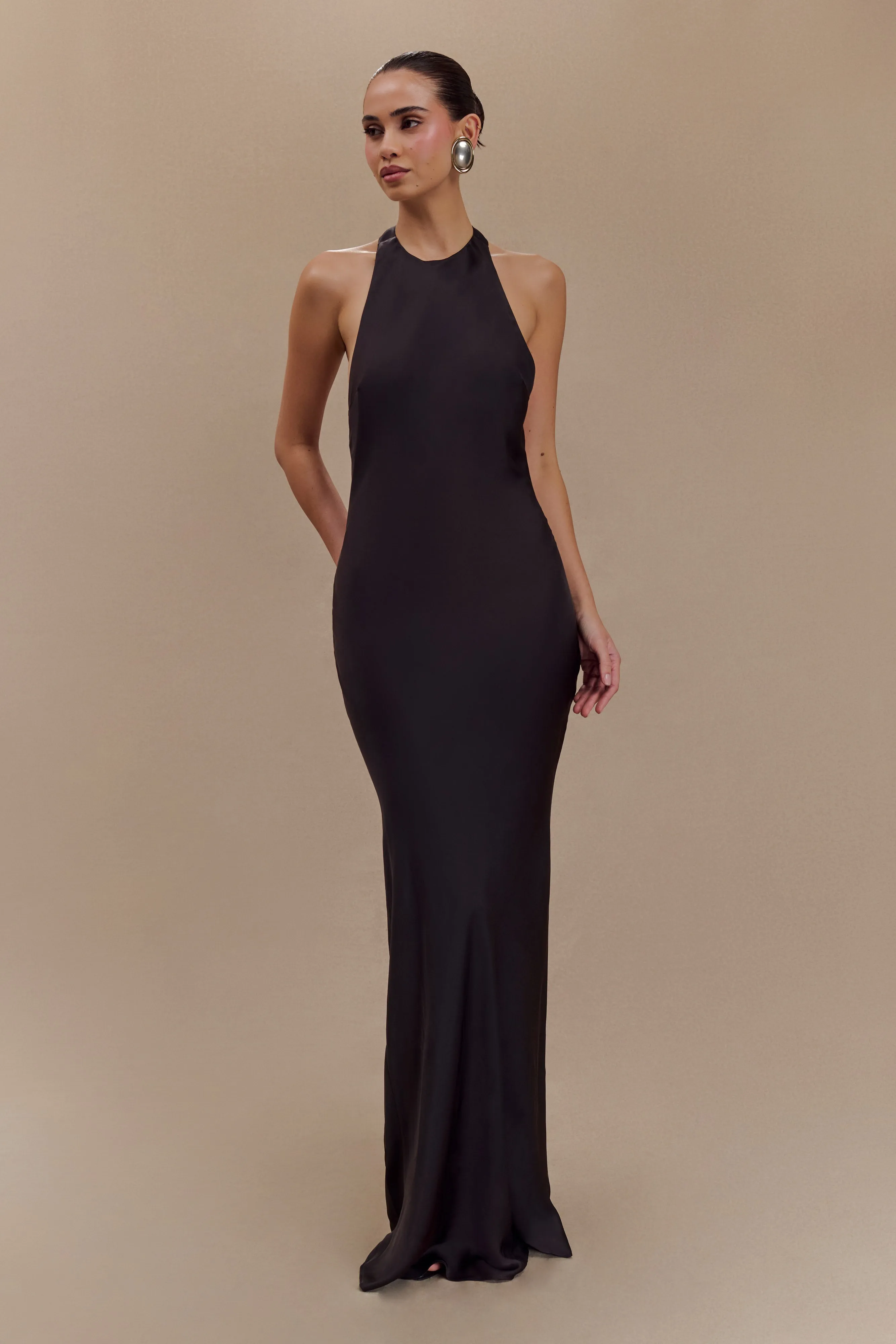 Rinna Satin Halter Maxi Dress - Black sold by Meshki product image thumbnail 5
