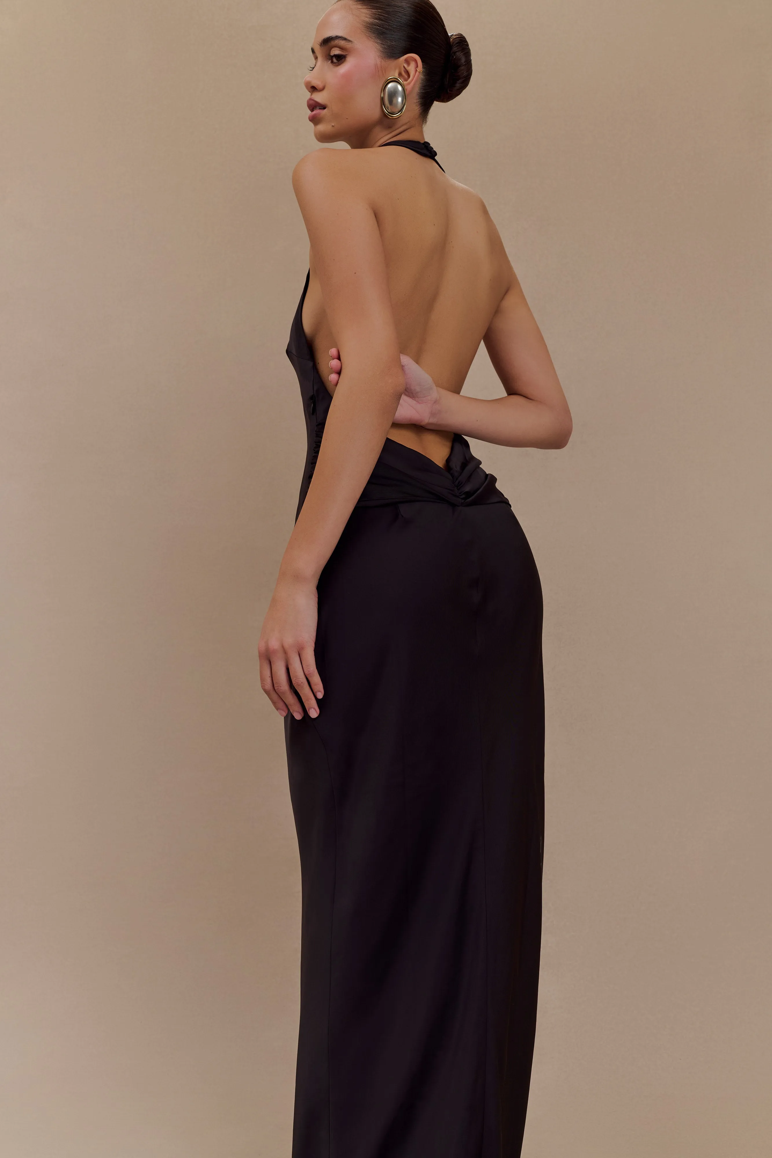 Rinna Satin Halter Maxi Dress - Black sold by Meshki product image thumbnail 3