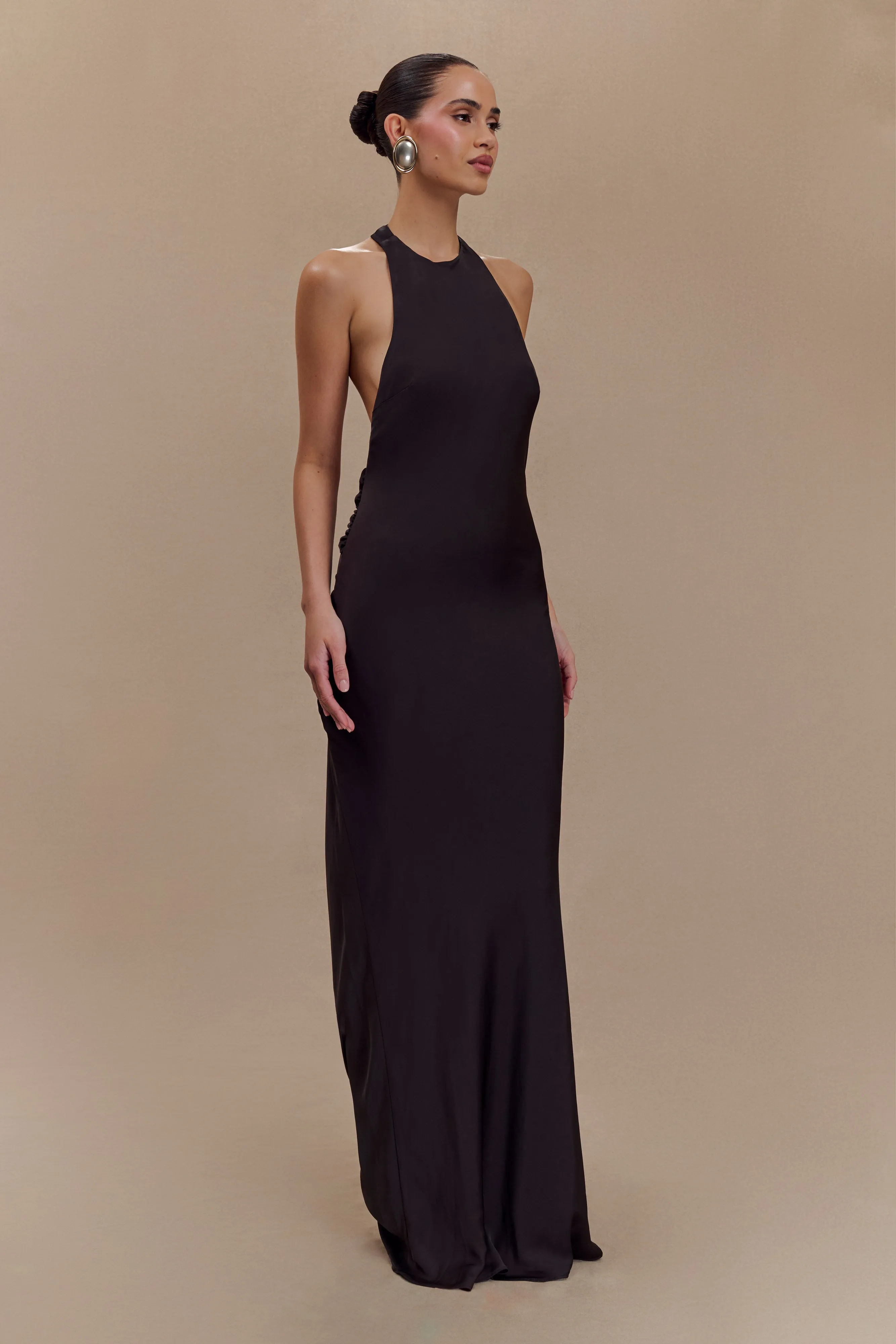 Rinna Satin Halter Maxi Dress - Black sold by Meshki product image thumbnail 4