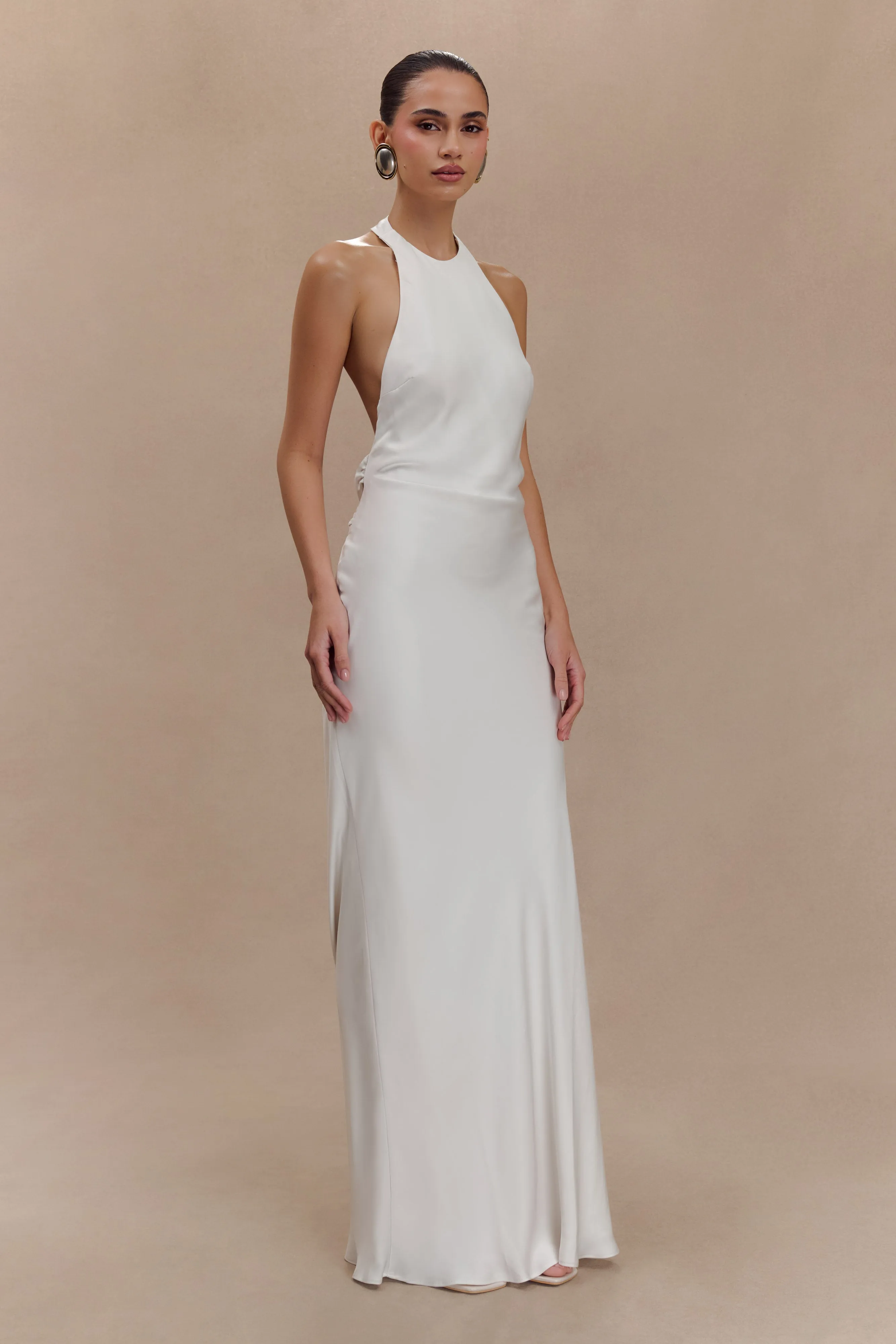 Rinna Satin Halter Maxi Dress - Ivory sold by Meshki product image thumbnail 4