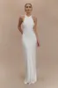 Rinna Satin Halter Maxi Dress - Ivory sold by Meshki