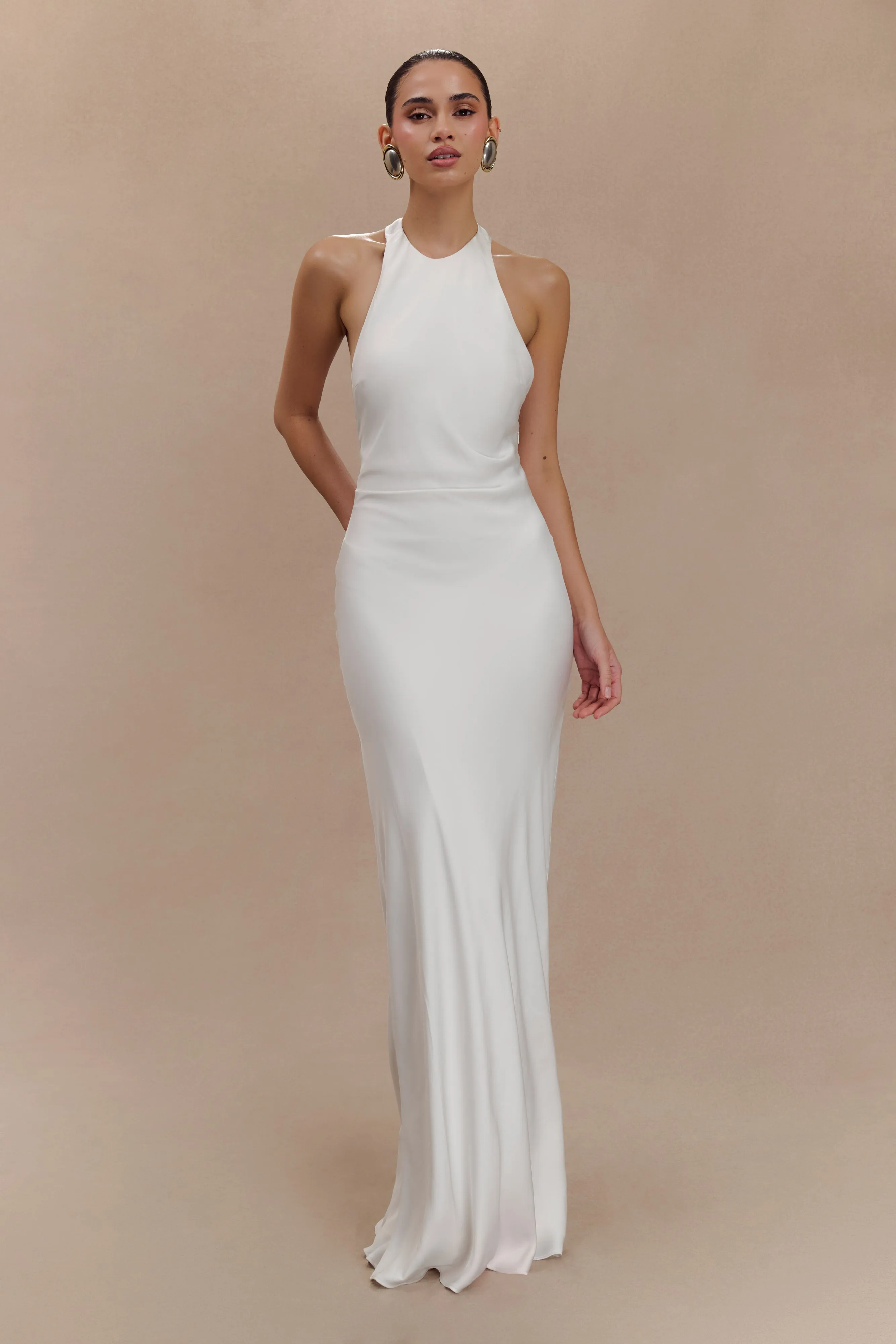 Rinna Satin Halter Maxi Dress - Ivory sold by Meshki product image thumbnail 5