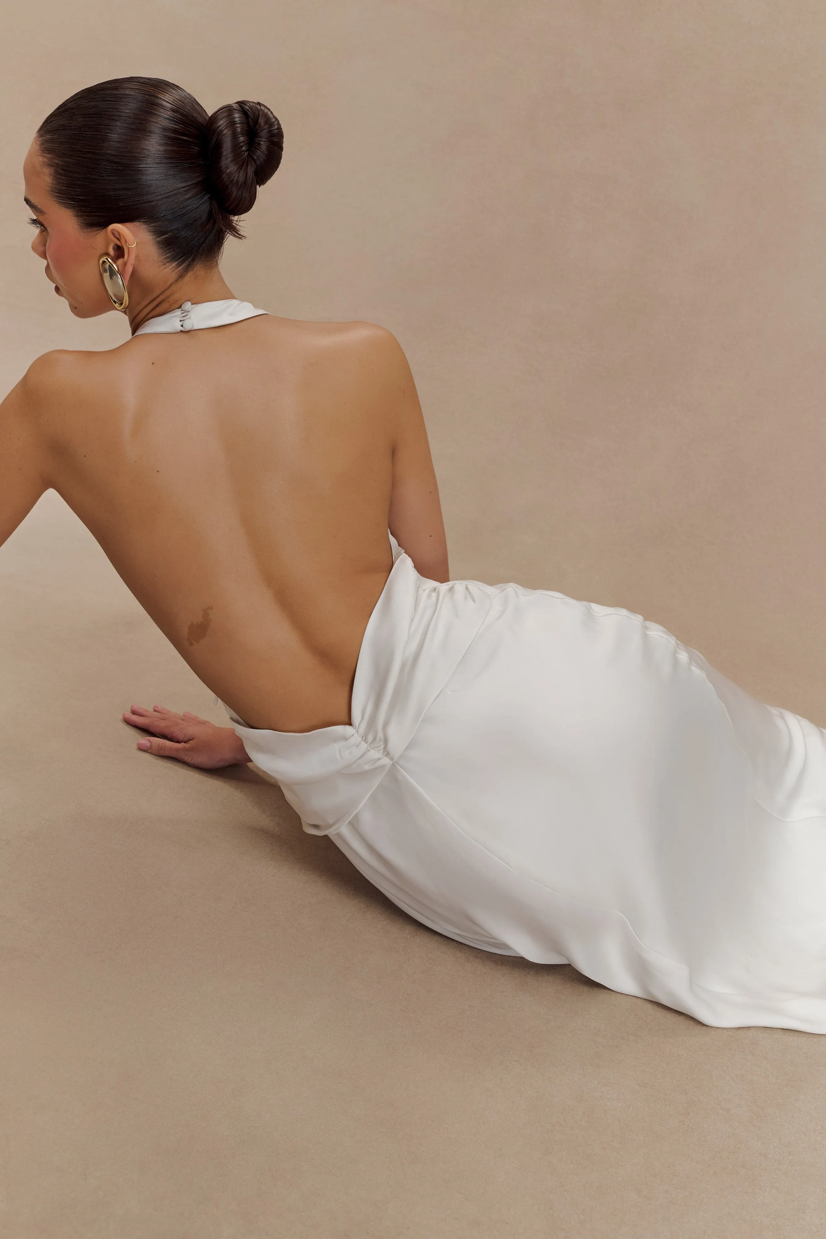 Rinna Satin Halter Maxi Dress - Ivory sold by Meshki product image thumbnail 3