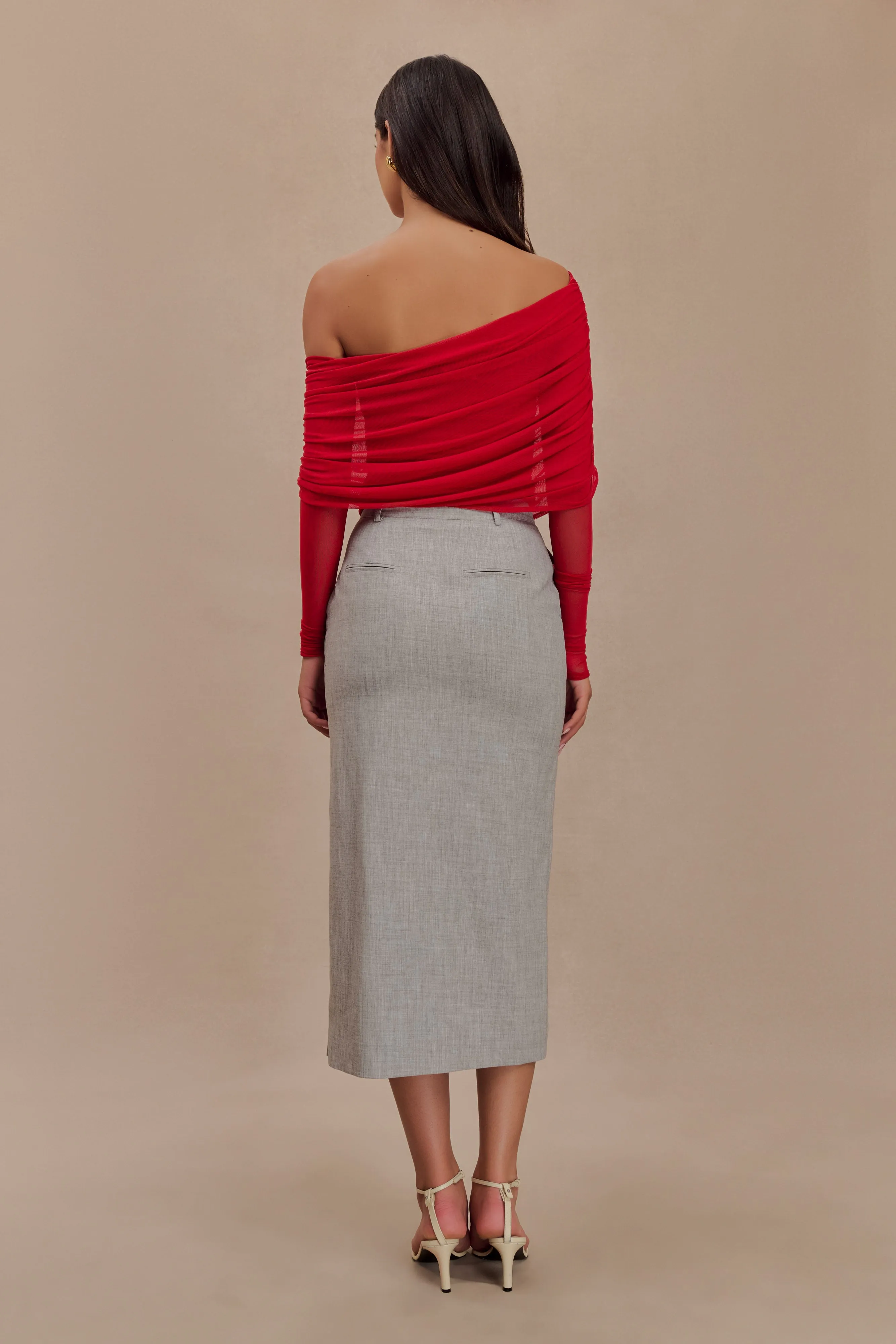 Everly Sheer Mesh Off Shoulder Top - Ruby sold by Meshki product image thumbnail 5