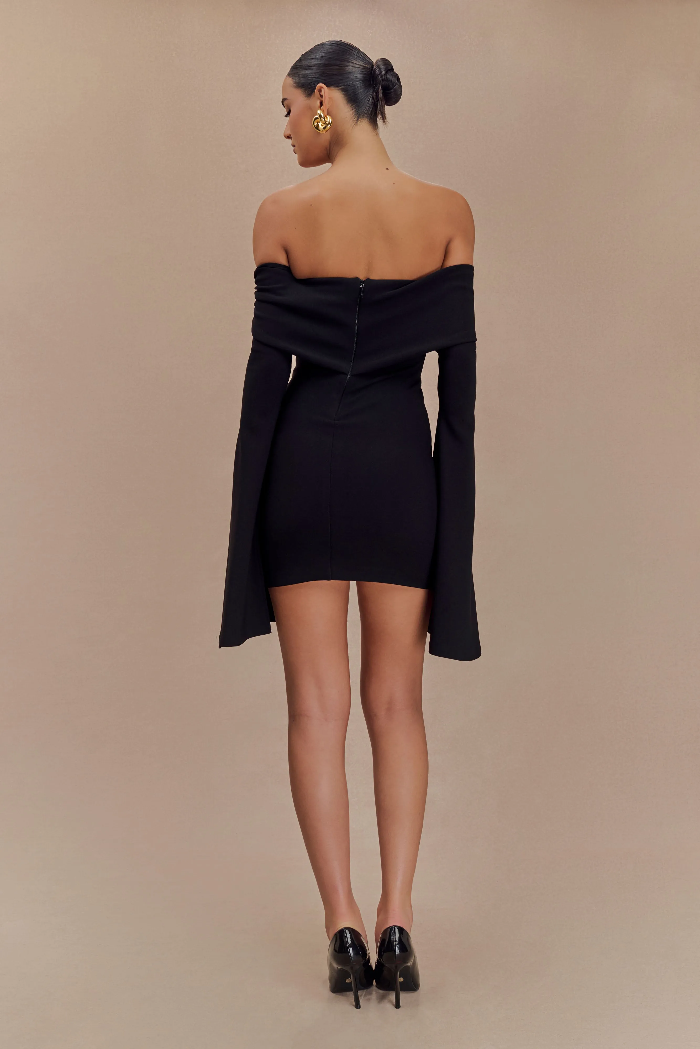 Dominique Off Shoulder Long Sleeve Mini Dress - Black sold by Meshki product image thumbnail 2